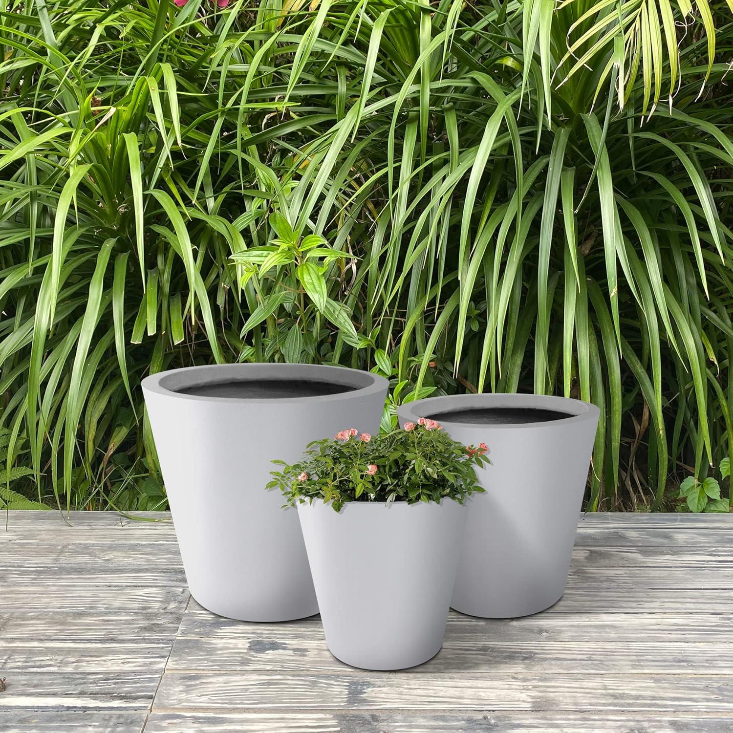 Elegant Pure White 18'' Lightweight Concrete Modern Round Planter