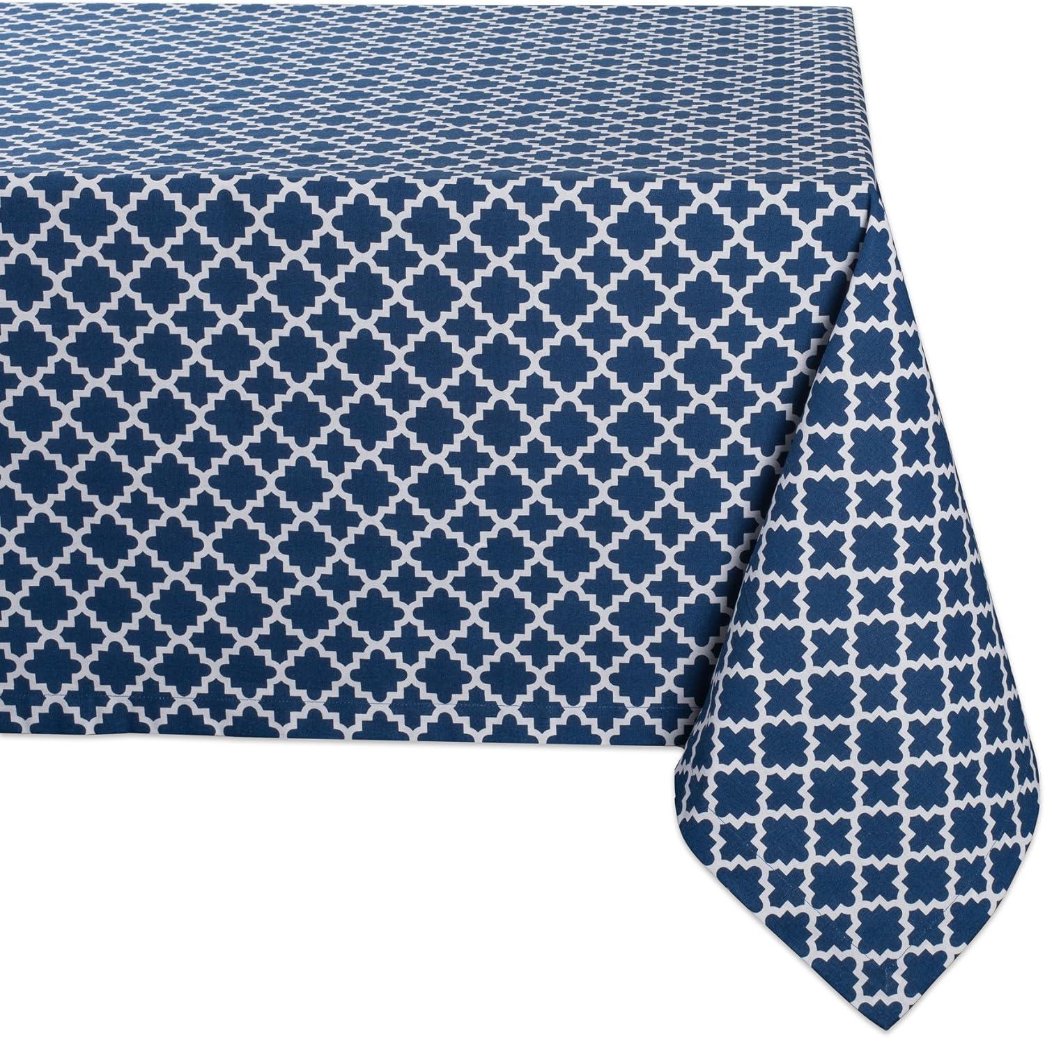 Nautical Blue and White Cotton Rectangular Tablecloth