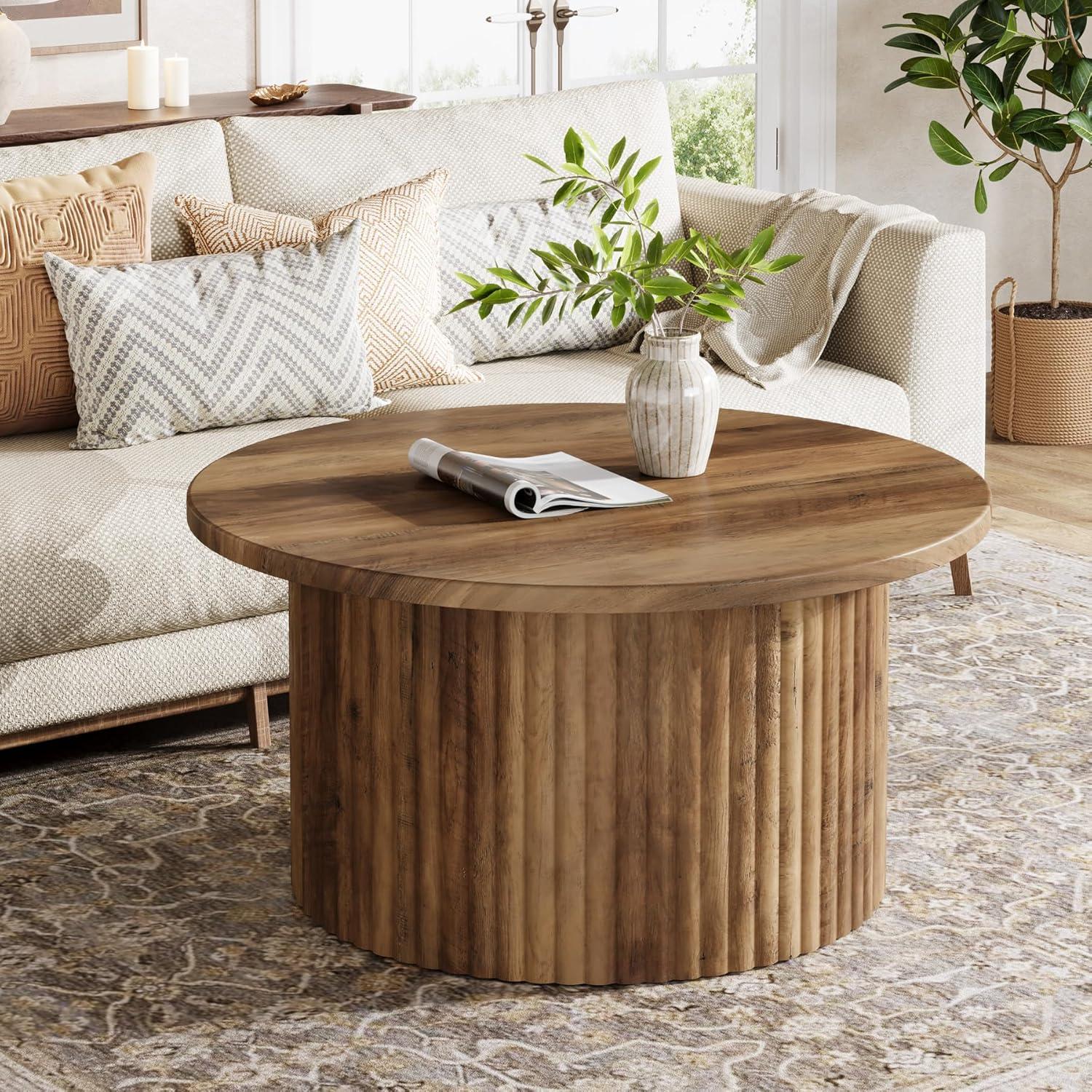 Resenkos Center Coffee Table, Living Room Table,31.5" Coffee Table, Farmhouse Circle Center Table Sofa Side Table Brown