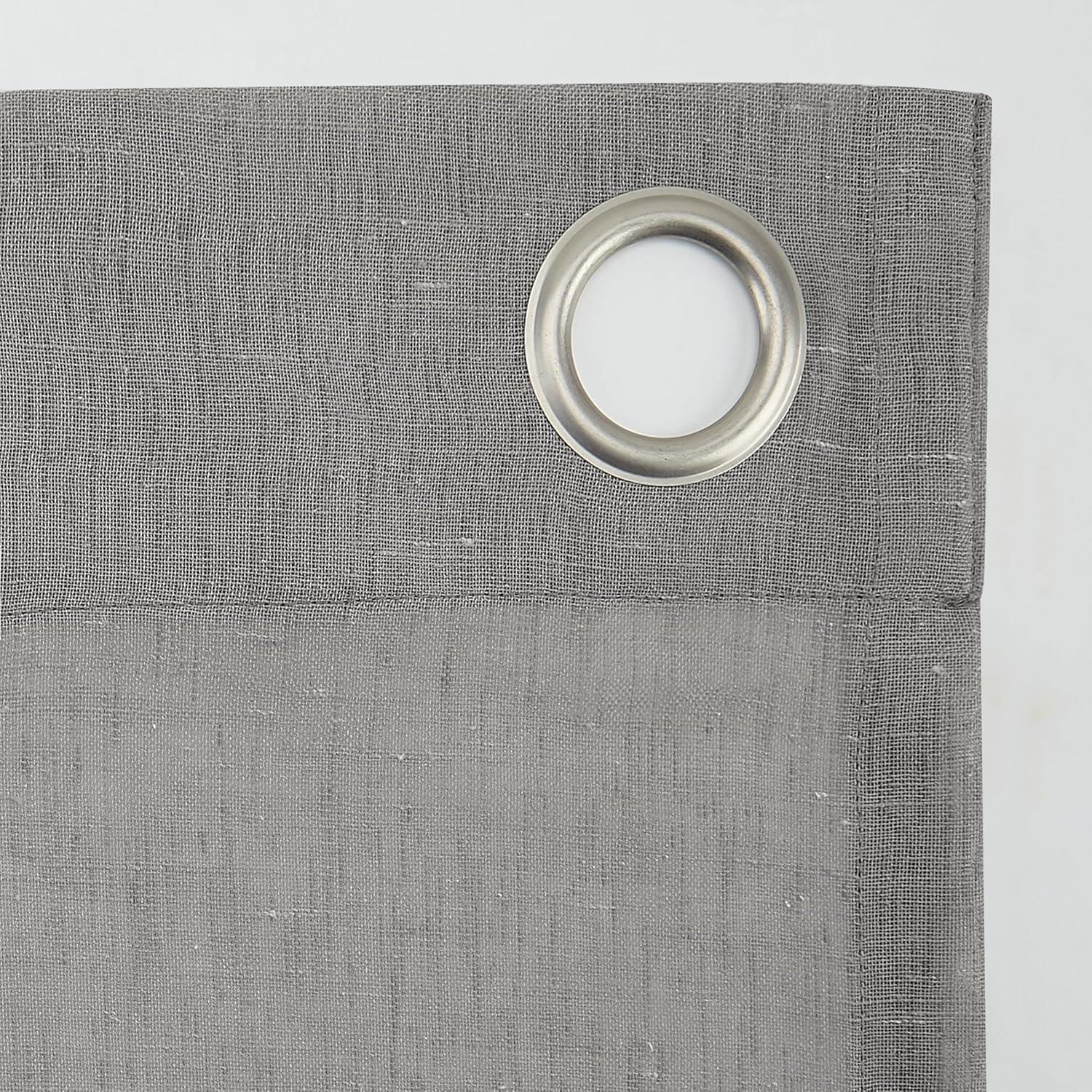 63"x52" Slub Textured Linen Blend Grommet Top Curtain Gray - Archaeo: Light Filtering Panel, Modern Indoor Decor