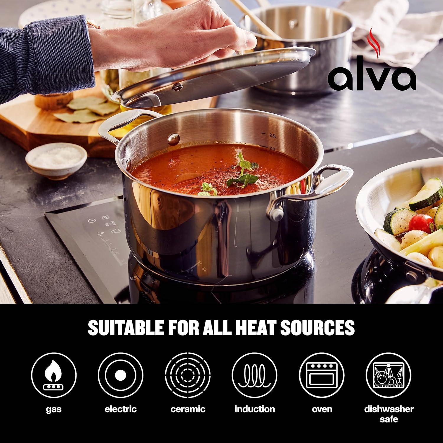 Alva Chef 2.5 Qt Stainless Steel Nonstick Casserole Pot with Lid