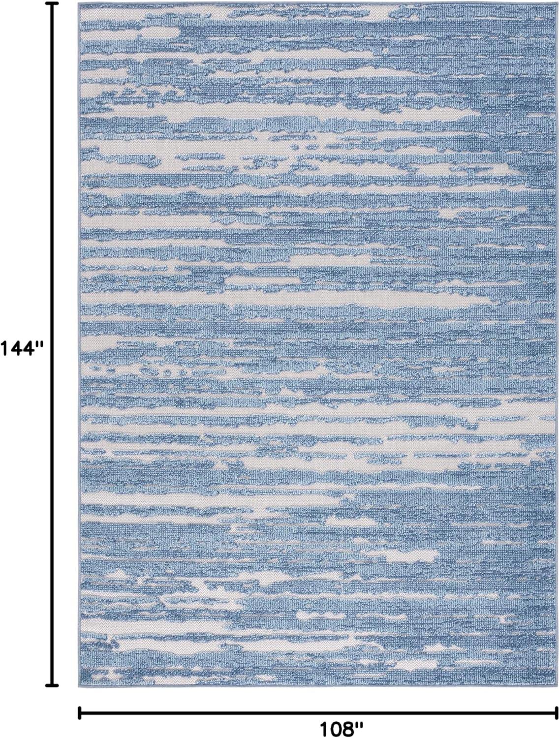 Washable Reversible Blue and Beige Geometric 9' x 12' Area Rug