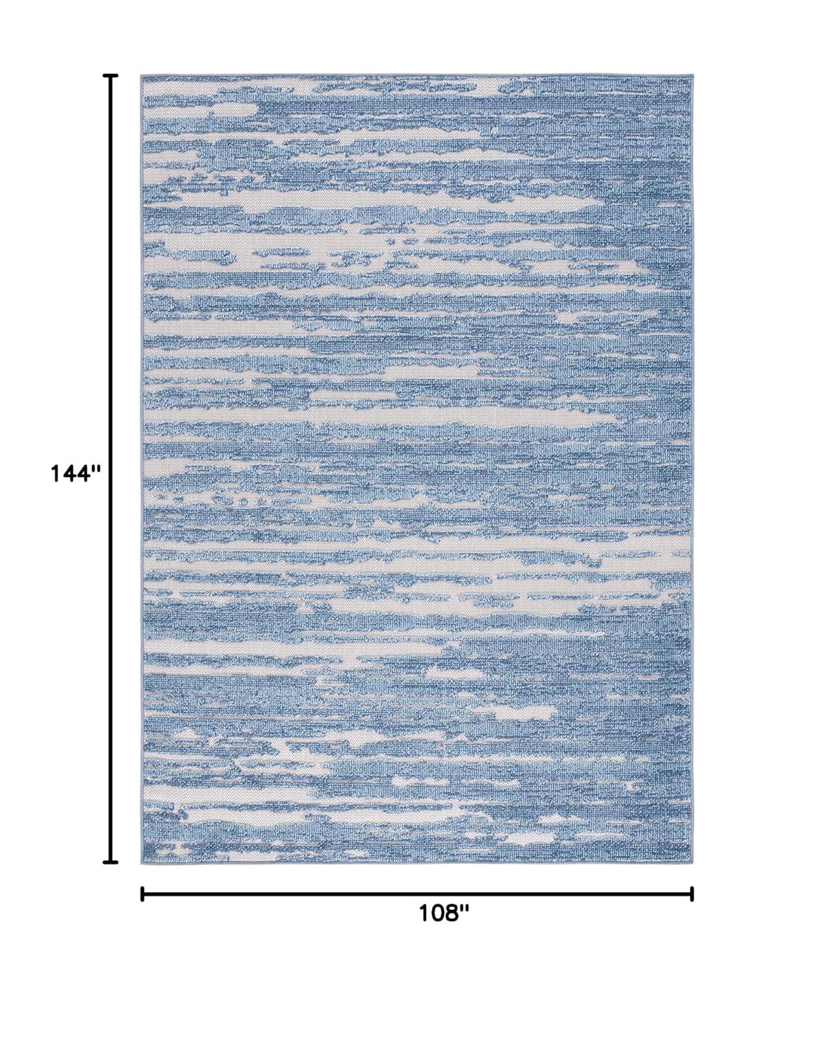 Washable Reversible Blue and Beige Geometric 9' x 12' Area Rug