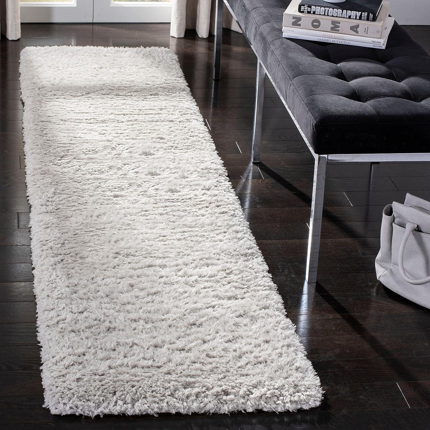 Luxurious Silver Shag 59" Hand-Knotted Wool-Blend Area Rug