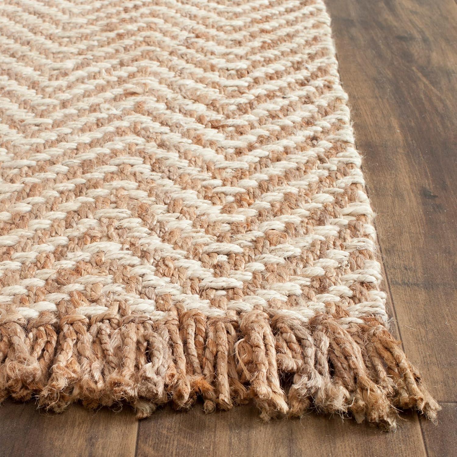 SAFAVIEH Natural Fiber Gillian Chevron Jute Area Rug, Bleach/Natural, 9' x 12'