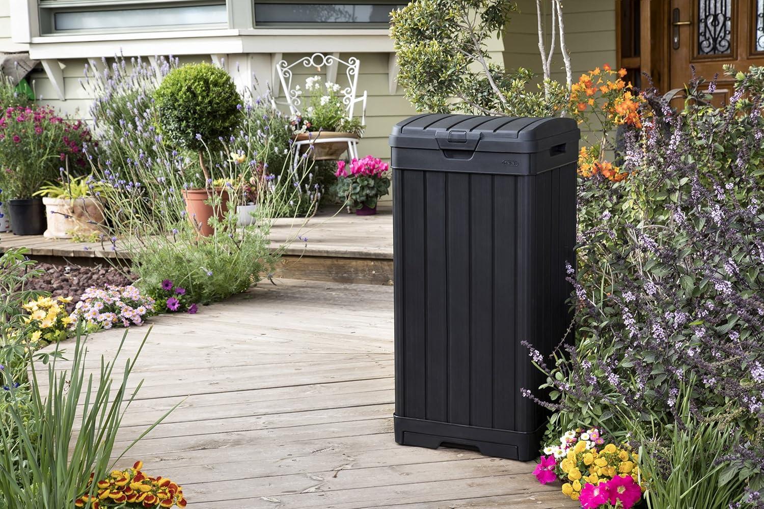 Baltimore Black Plastic Outdoor Trash Can with Pull-out Drawer