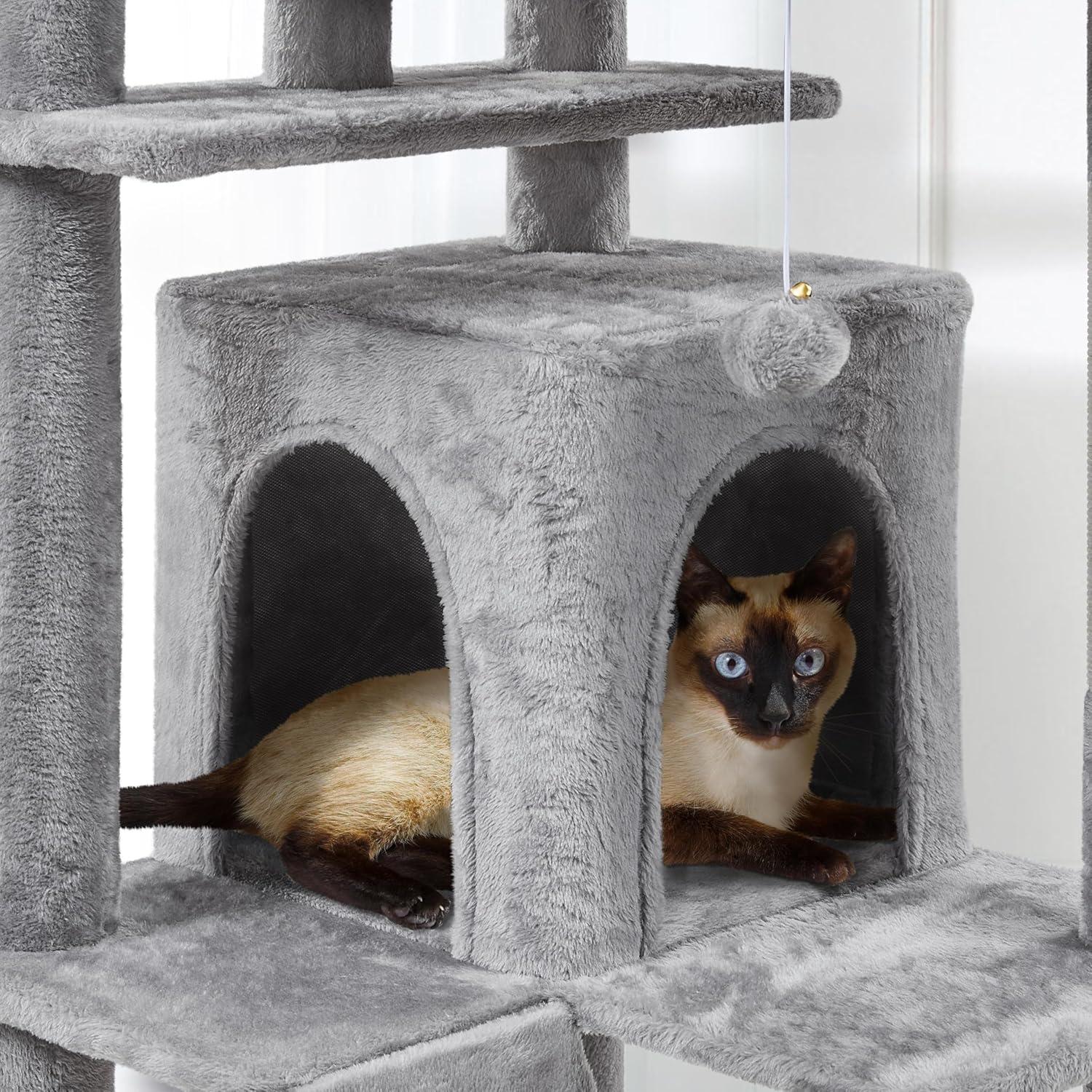 SmileMart 80″ Tall Multilevel Cat Tree with 2 Condos & 3 Scratching Posts for Kittens, Light Gray