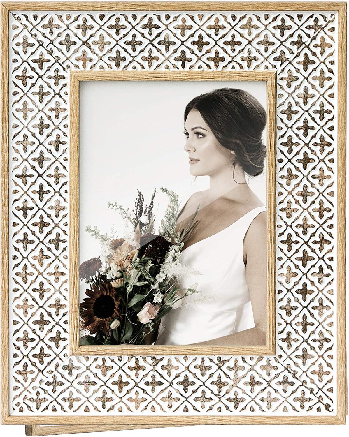 Afuly 5x7 Picture Frame Boho Picture Frames 3D Cross Pattern Distressed Moroccan Photo Frame Wall Desk Bohemia Home Office Decor Wedding Birthday Gifts for Mom Woman Grandma