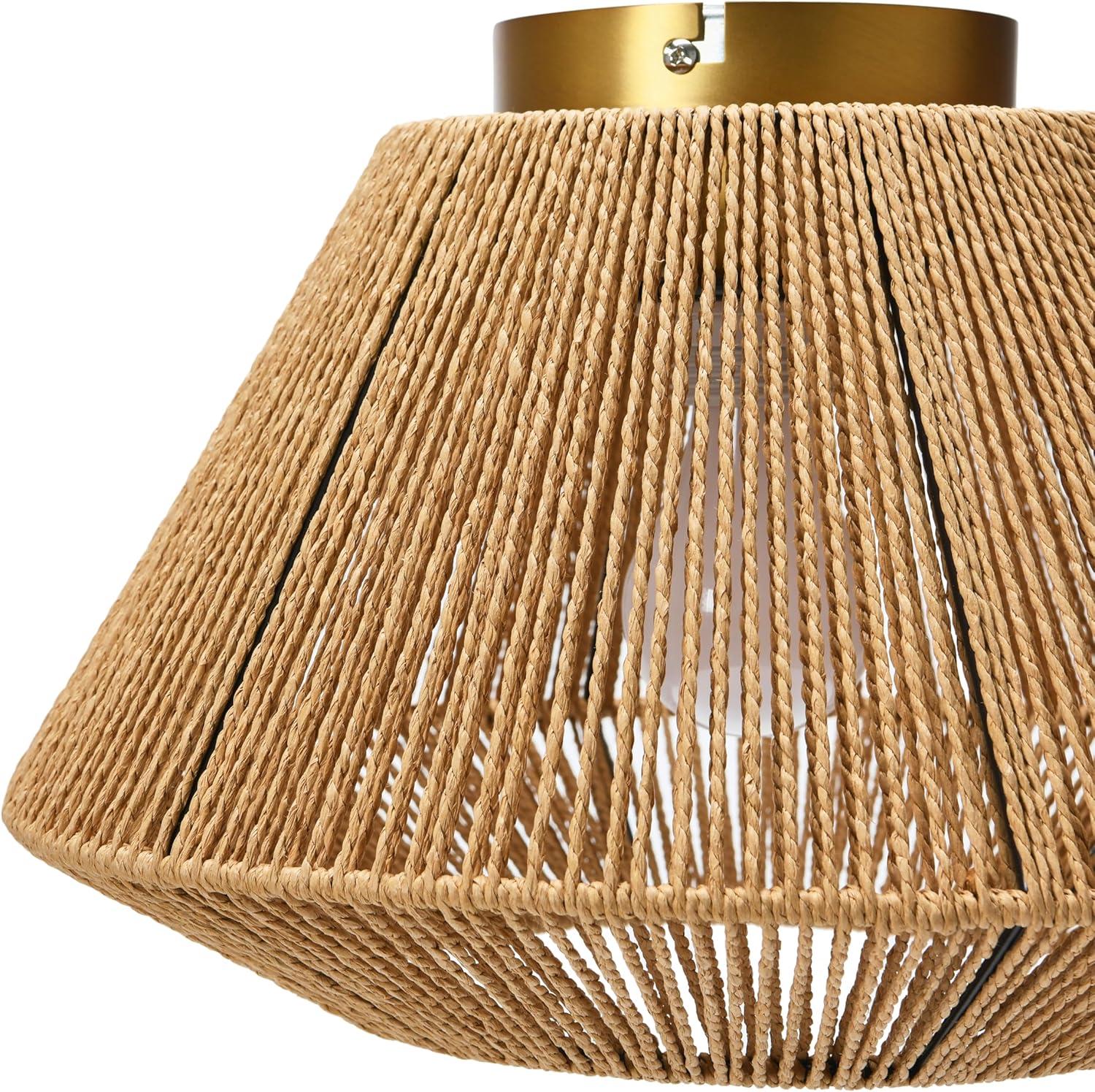 Storied Home Coastal Ceiling Lamp with Shade Natural Paper Rope and Iron Base: Flush Mount, ETL & UL Listed