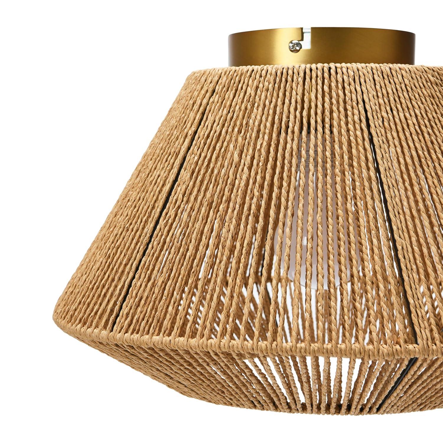 Storied Home Coastal Ceiling Lamp with Shade Natural Paper Rope and Iron Base: Flush Mount, ETL & UL Listed