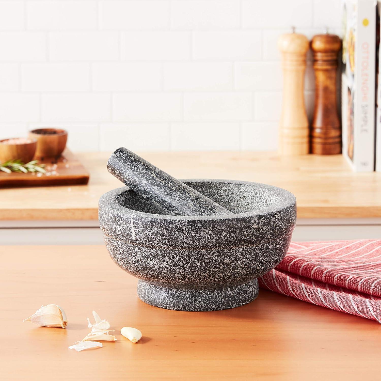 Cilio, Granite Mortar and Pestle, 6.75" round x 2.25" deep, natural green,