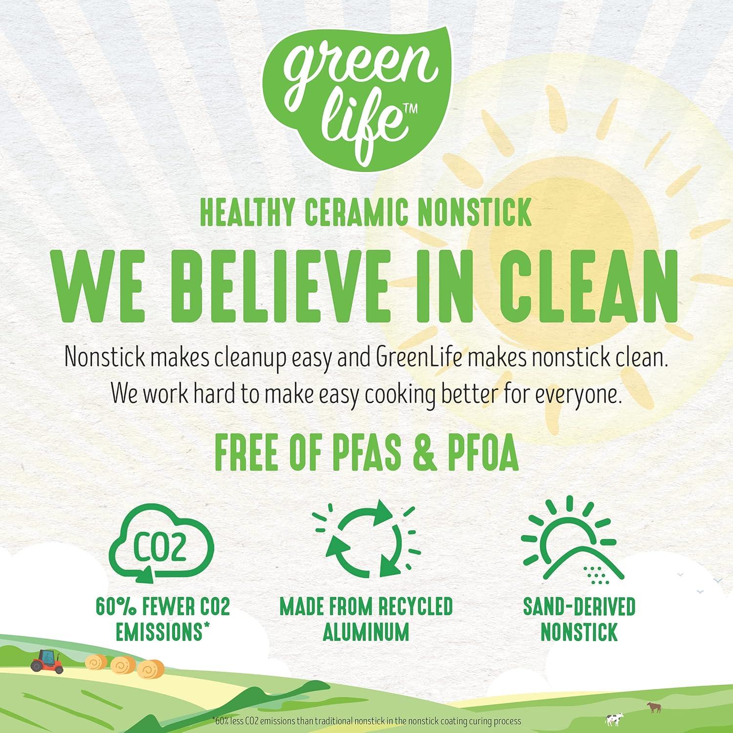 GreenLife GreenLife Soft Grip Healthy Ceramic Nonstick, 1QT And 2QT Saucepan Pot Set With Lids, Dishwasher Safe