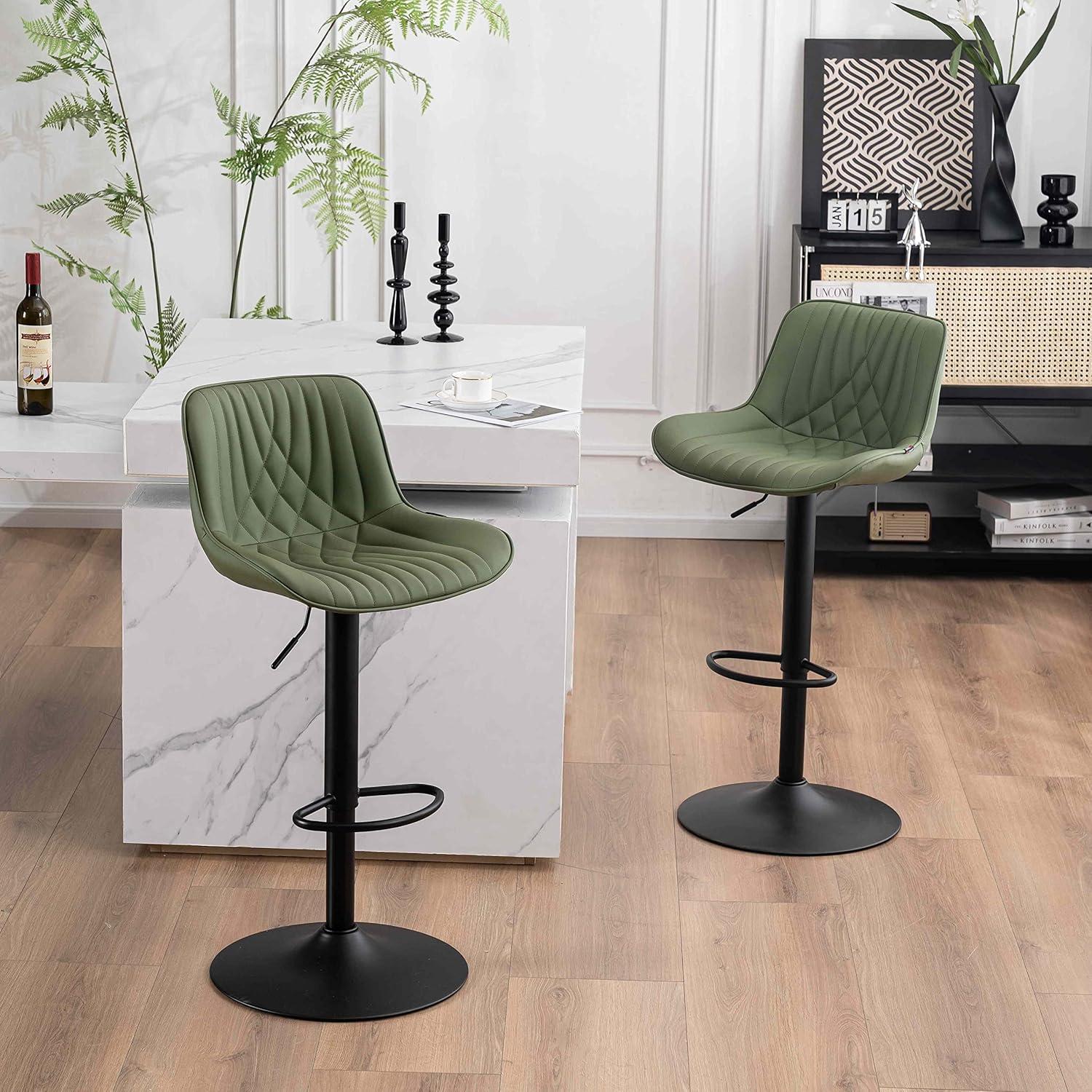 Zager Swivel Adjustable Height Bar Stools, Leather Upholstered Counter Stools, Modern Pub Stool