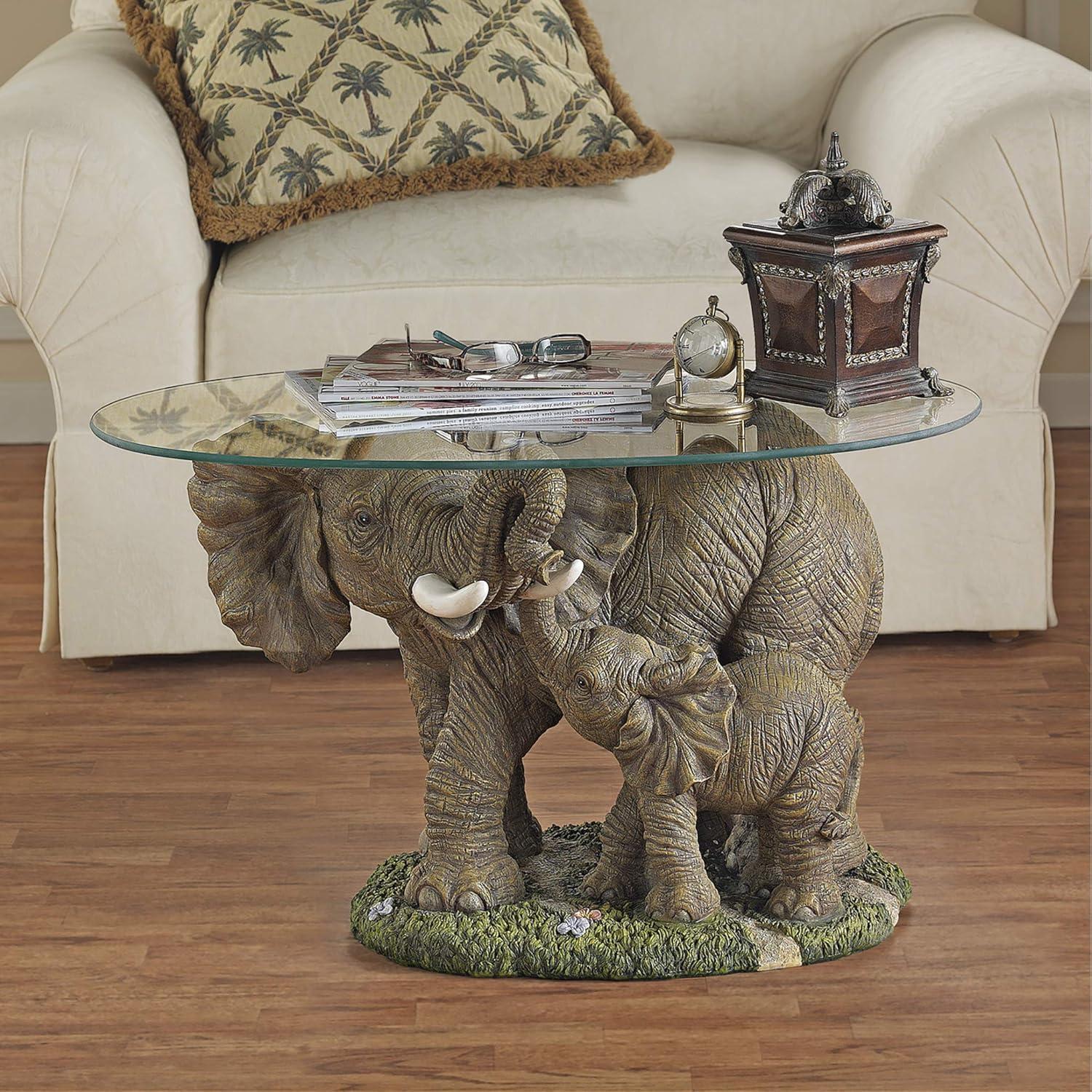 Design Toscano Elephant's Majesty Glass-Topped Cocktail Table