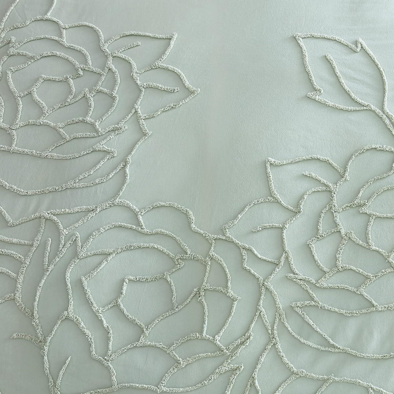 Peri Home 3pc King Chenille Rose Comforter Set Green: Bedding, Floral Pattern, Machine Washable