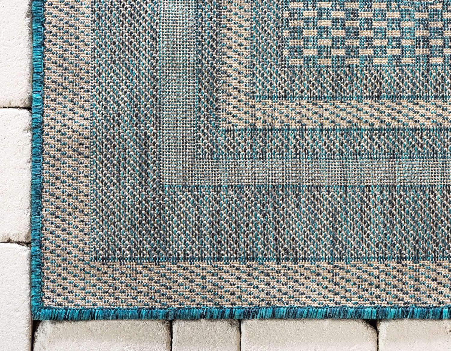 Teal Blue Easy-Care Synthetic 6' x 9' Outdoor Rug