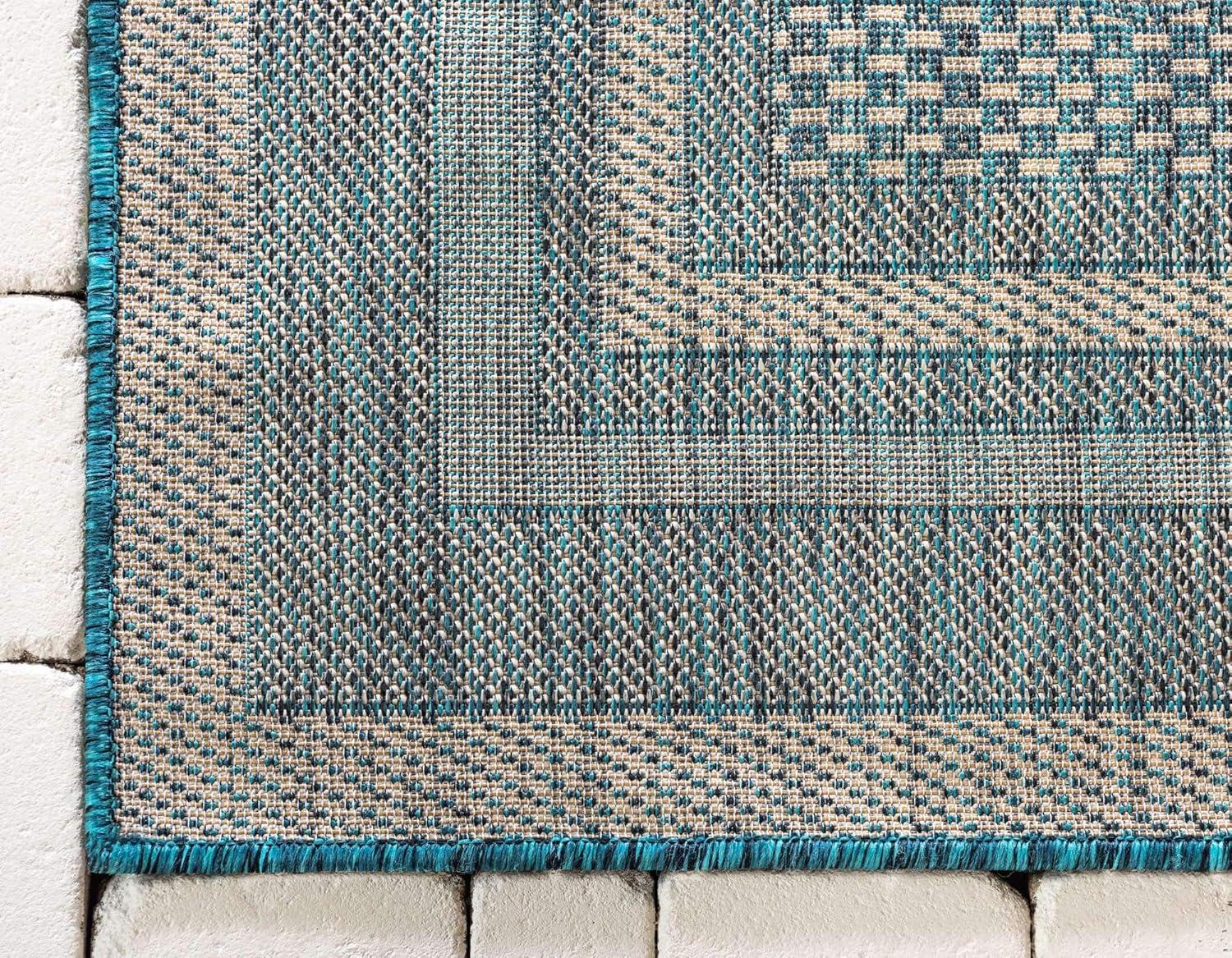 Unique Loom 9' 0 x 12' 2 Rectangle Indoor/Outdoor Border Teal Area Rug