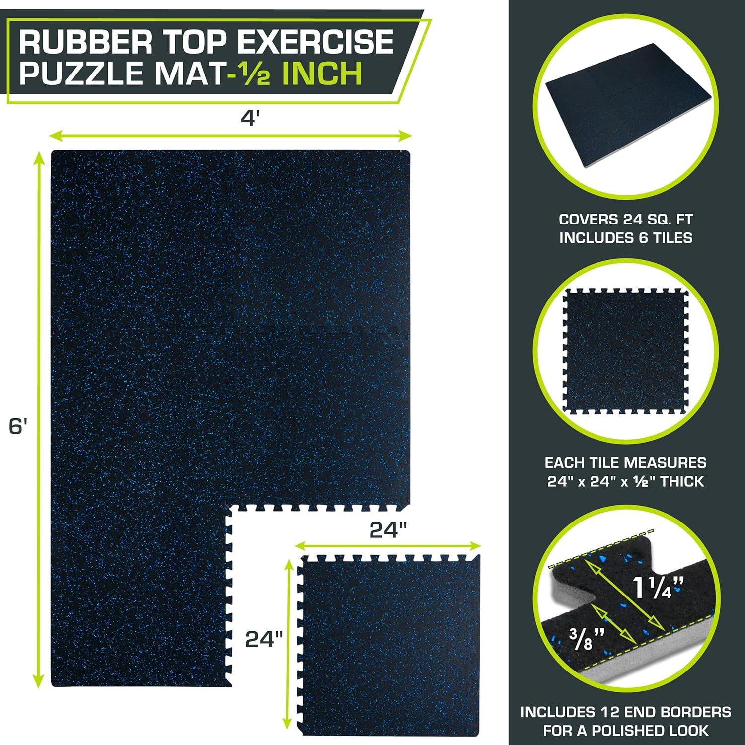 ProsourceFit Rubber Top Exercise Puzzle Mat, 1/2-in