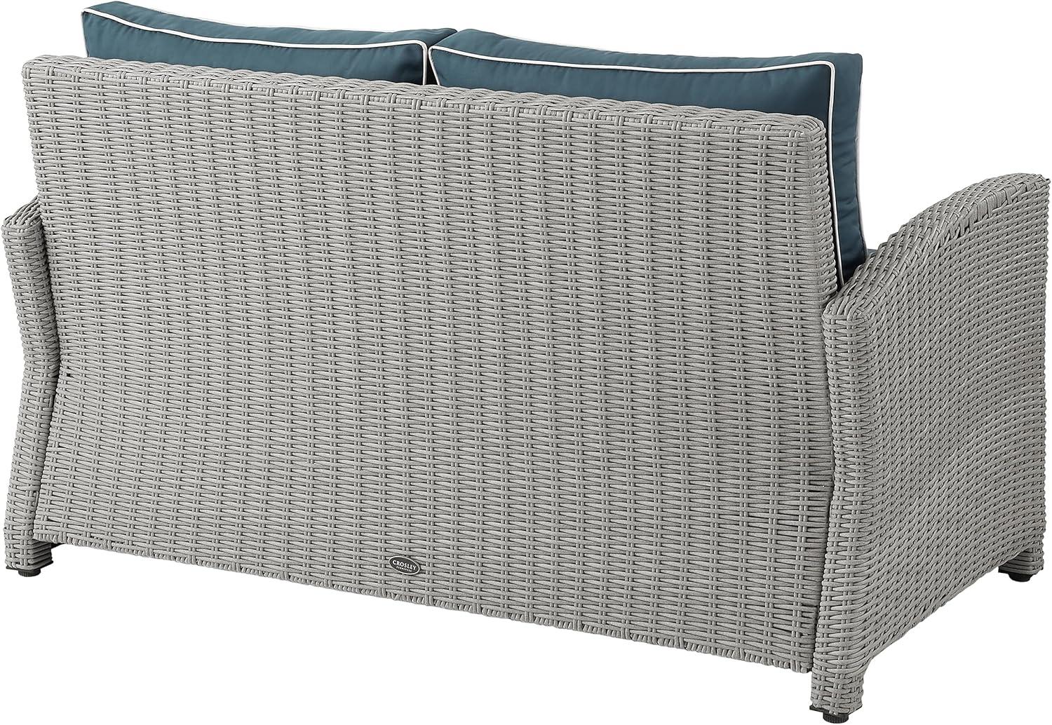 Navy and Gray Wicker Outdoor Loveseat with Steel Frame