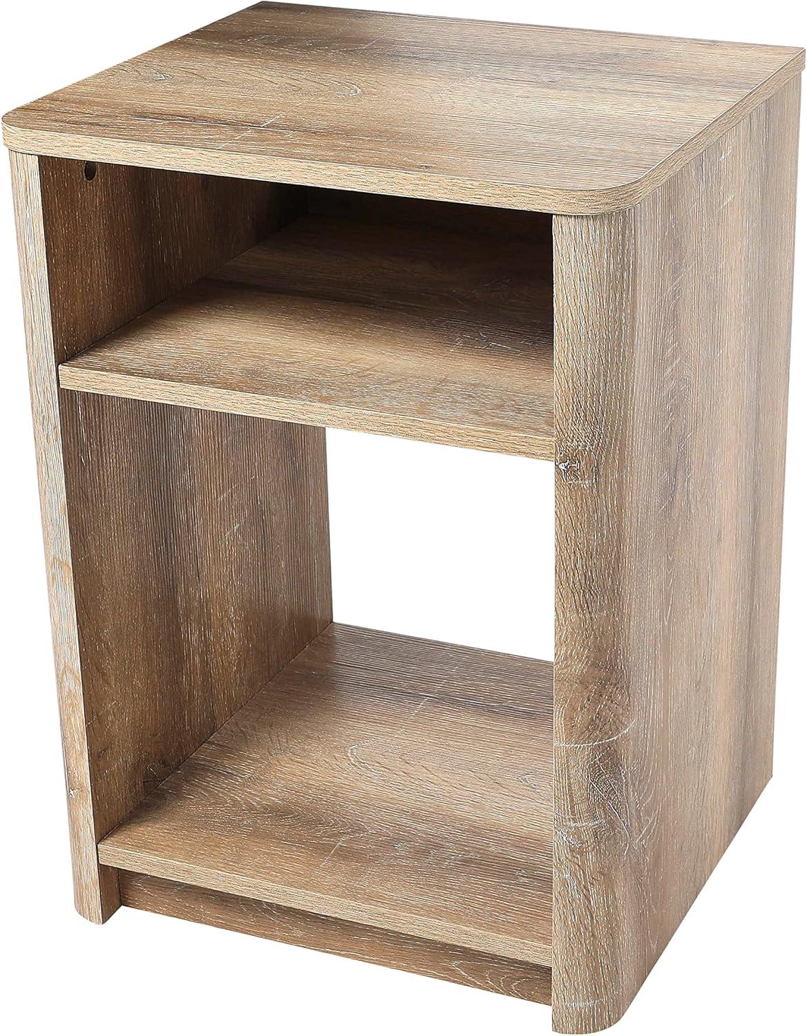 Storied Home Radius Nightstand Square Cube Storage Compartment Coastal Oak : Modern Farmhouse Style, Scratch-Resistant, Device Charging Slot