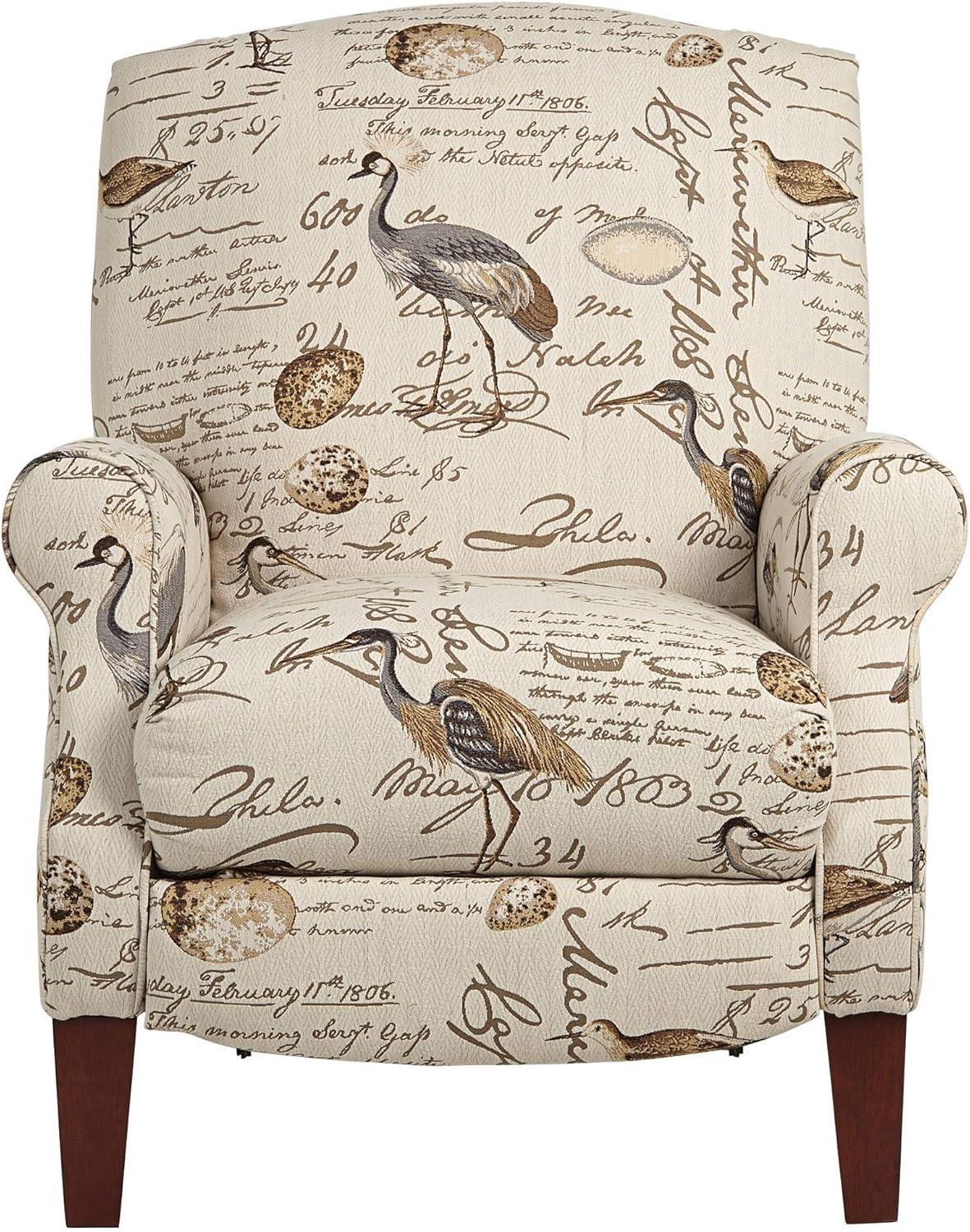 Kensington Hill Birdsong Script and Bird Recliner Chair Modern Armchair Comfortable Push Manual Reclining Footrest for Bedroom Living Room Reading