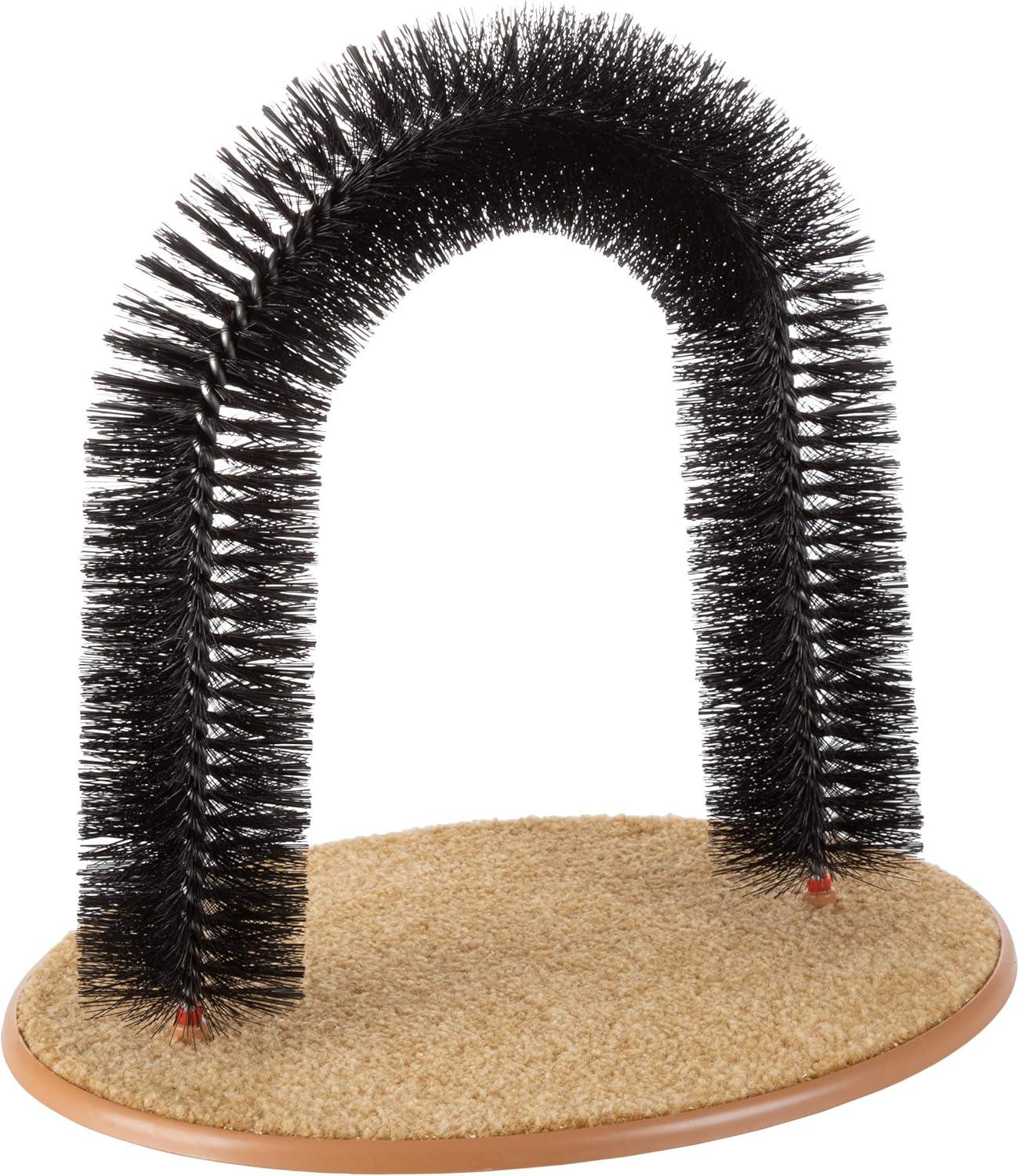 Cat Self-Groomer - Bristle Ring Brush Cat Arch with Carpeted Base, Back Scratcher and Massager for Controlling Shedding and Claws by PETMAKER (Black)