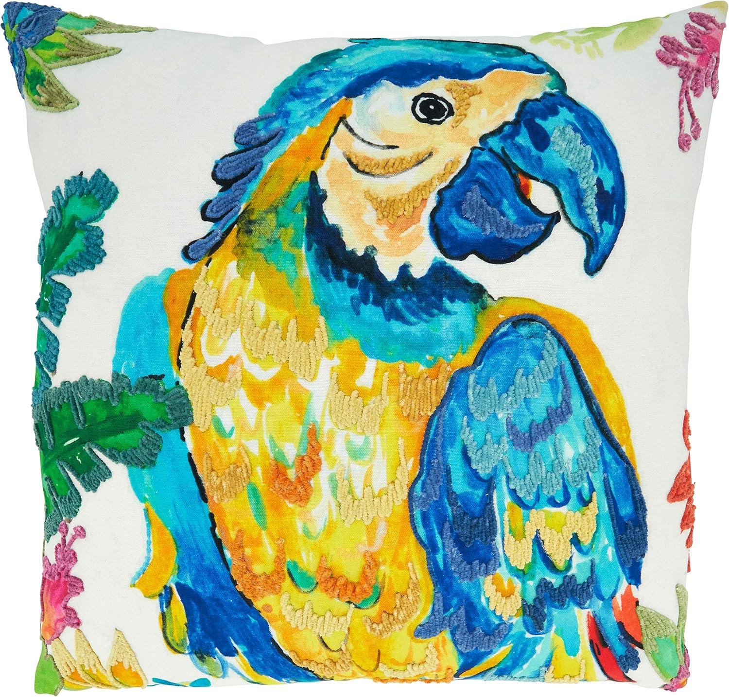 Multicolor Cotton Parrot Design Square Throw Pillow