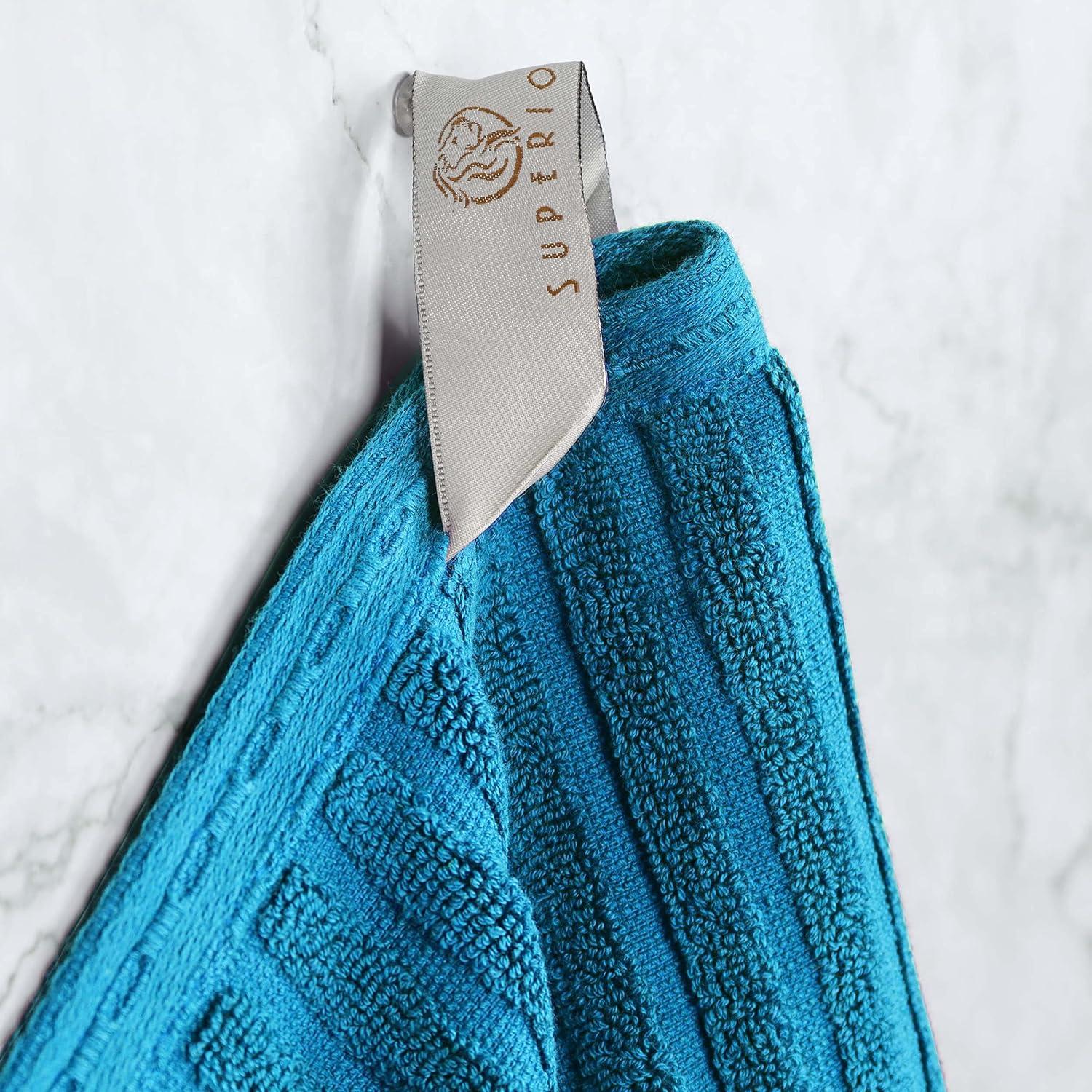Superior Soho Ribbed Cotton Absorbent Bath Towel Set of 4, Azure