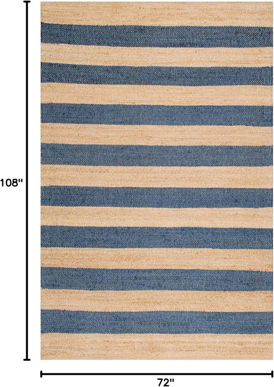 Nuloom Alisia Striped 6x9 Jute Indoor Area Rug for Dining Room Rug Neutral Rug Living Room Rug Kitchen, Denim/Tan