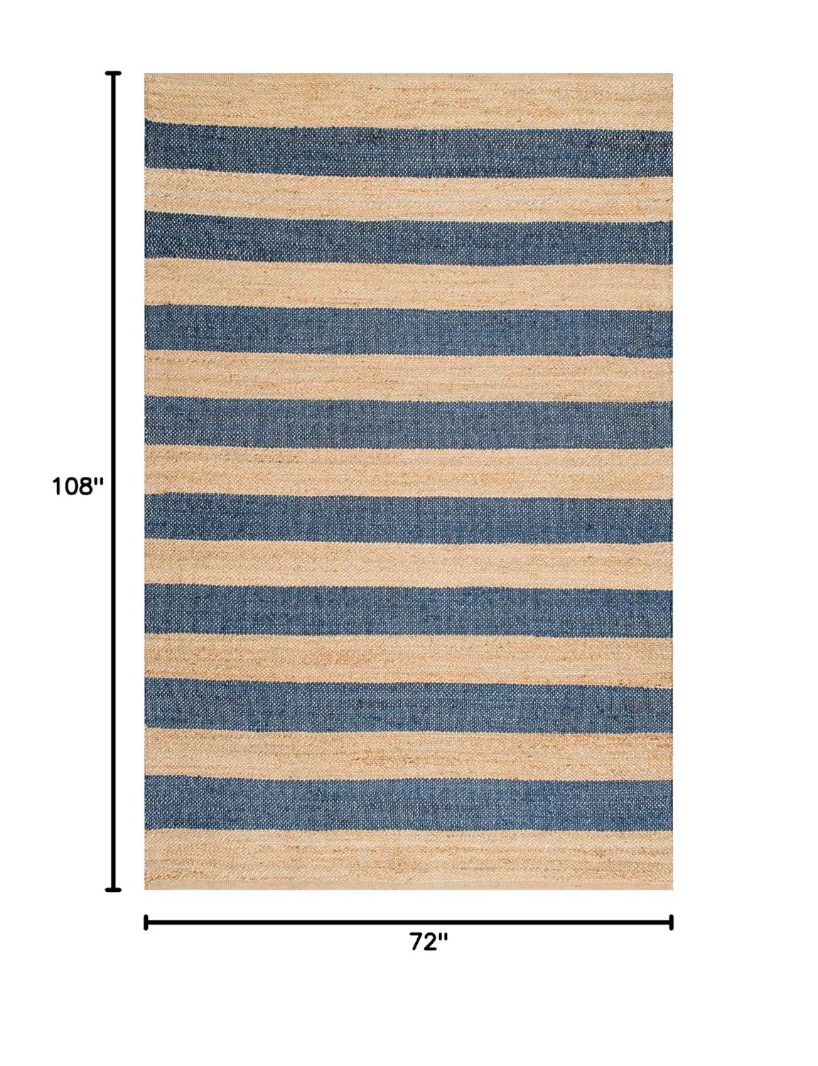 Nuloom Alisia Striped 6x9 Jute Indoor Area Rug for Dining Room Rug Neutral Rug Living Room Rug Kitchen, Denim/Tan