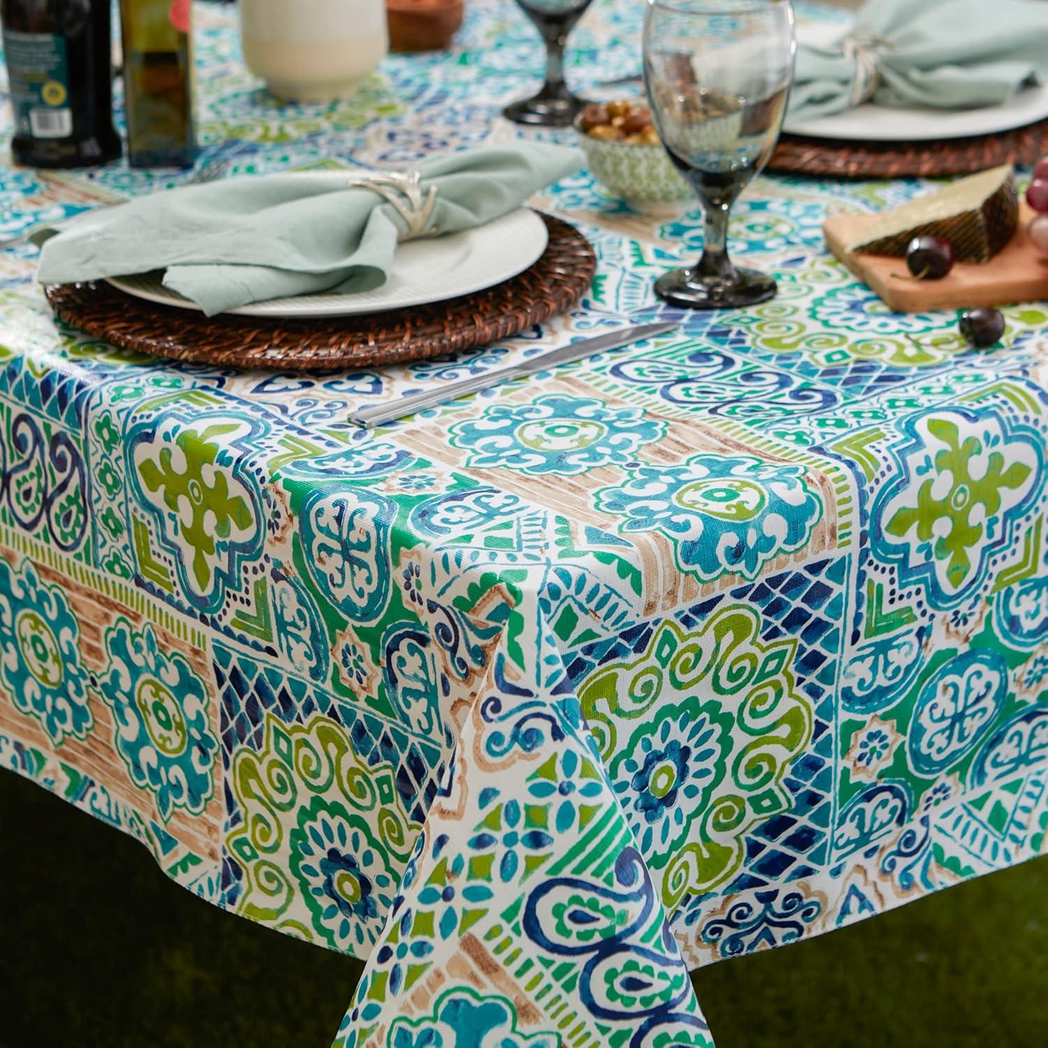 Design Imports 70361A 60 x 84 in. Spanish Tile Vinyl Tablecloth