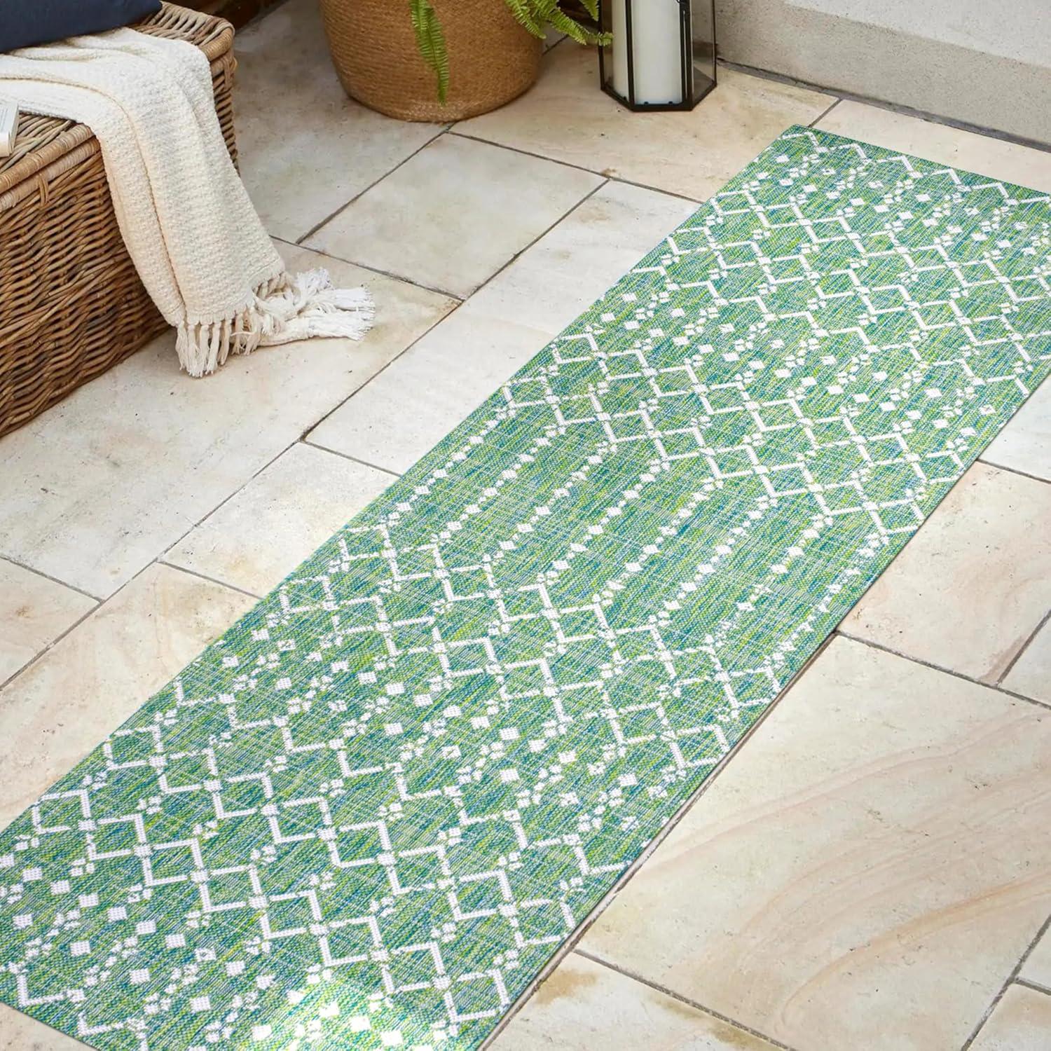 Ourika Moroccan Geometric Textured Weave Indoor/Outdoor Area Rug - JONATHAN Y