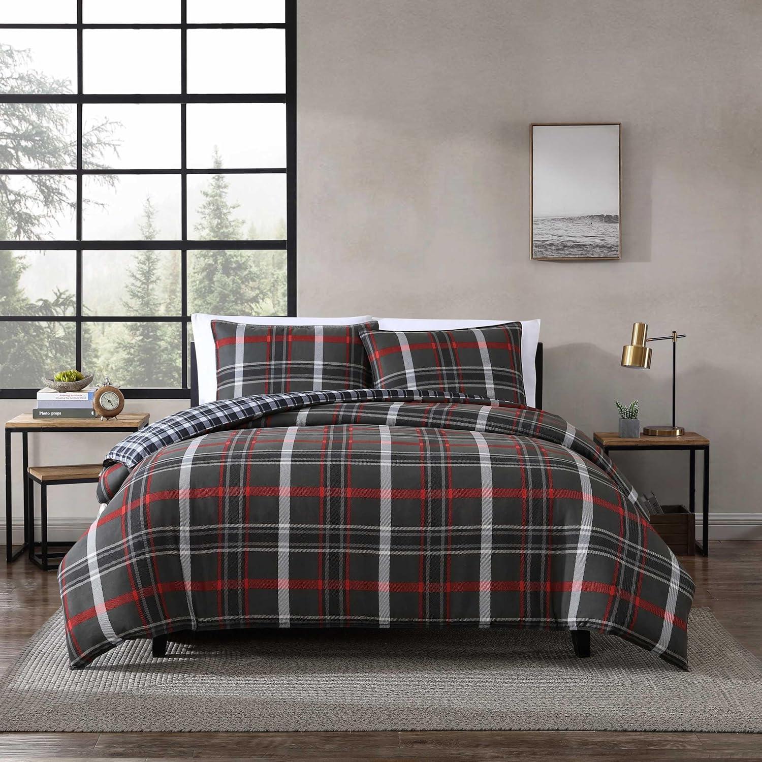 Eddie Bauer Willow Plaid Reversible Grey Duvet Cover Set