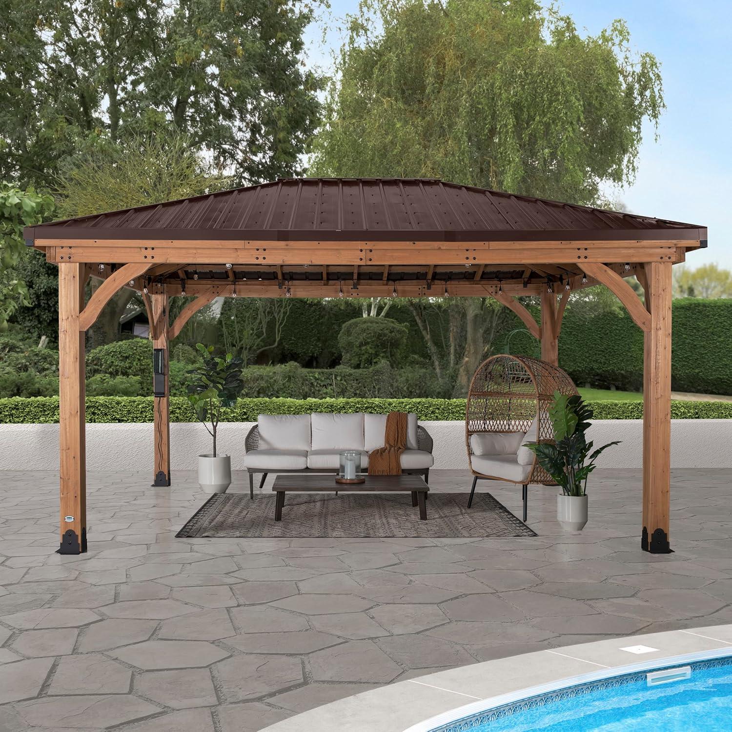 Barrington 16 ft x 12 ft Cedar Wood Gazebo with Steel Roof