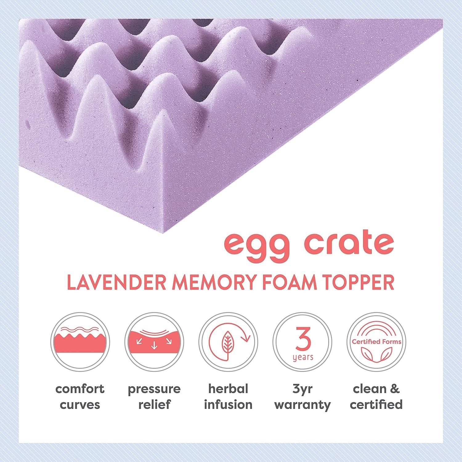 Lavender Infused Full Size Egg Crate Memory Foam Topper