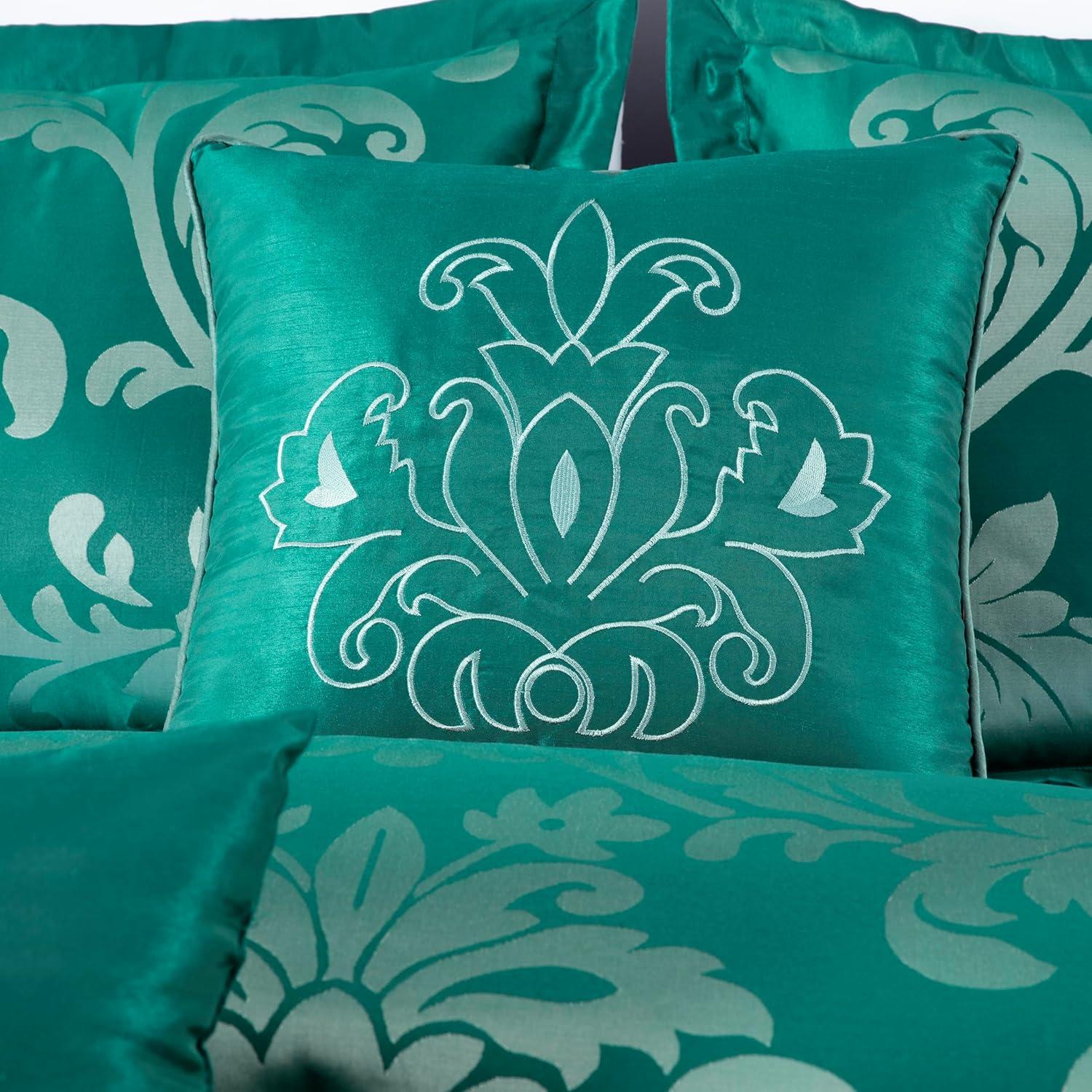 Queen Green and Silver Jacquard Floral Comforter Set