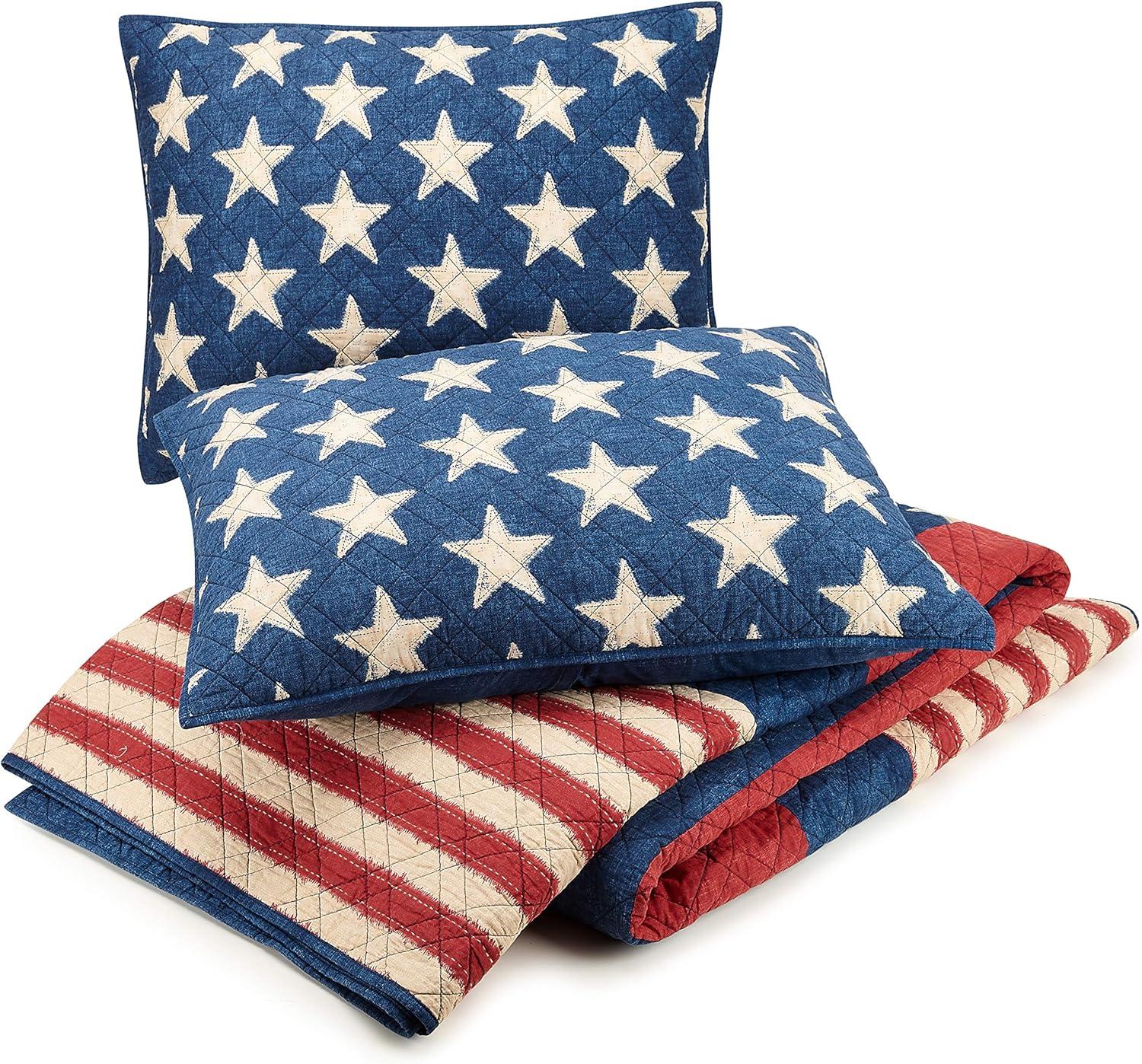 3pc Americana Patch Quilt Set Blue/Red - Modern Heirloom