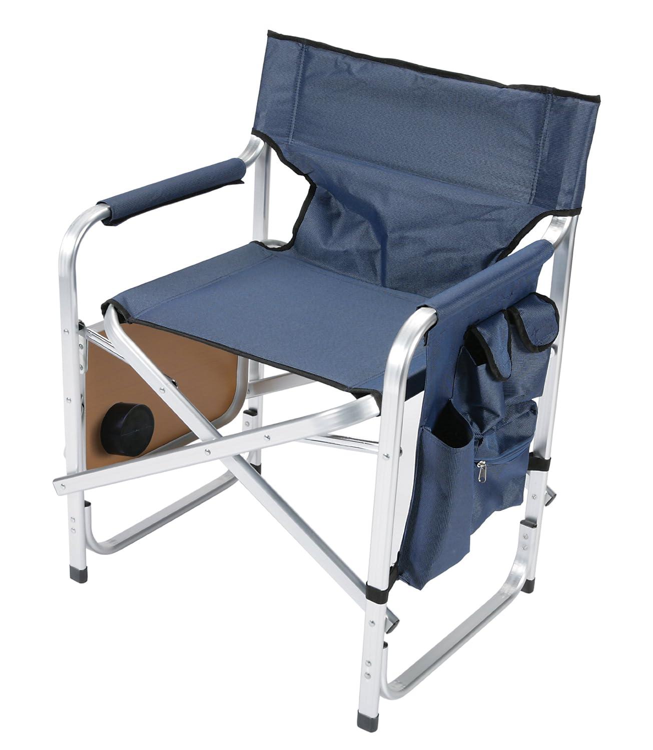Blue Aluminum Director Chair with Folding Tray and Cup Holder
