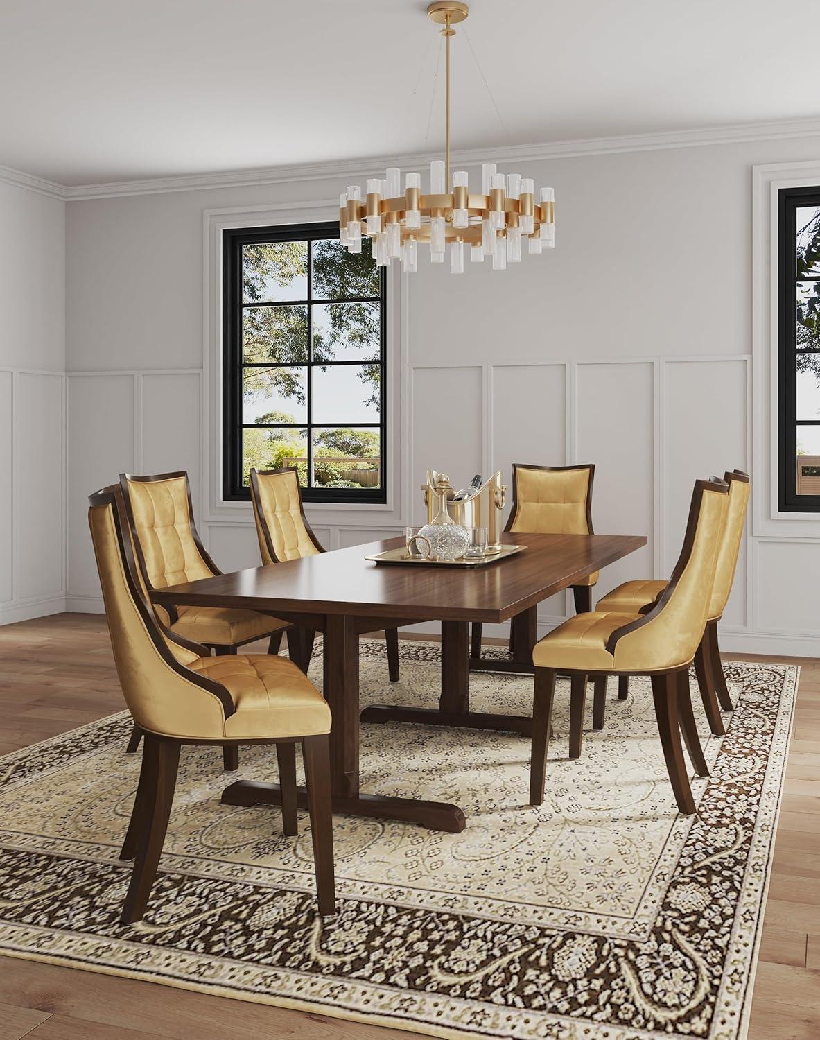 Manhattan Comfort Fifth Avenue Faux Leather Dining Chair (Set of Two) in Cream and Walnut