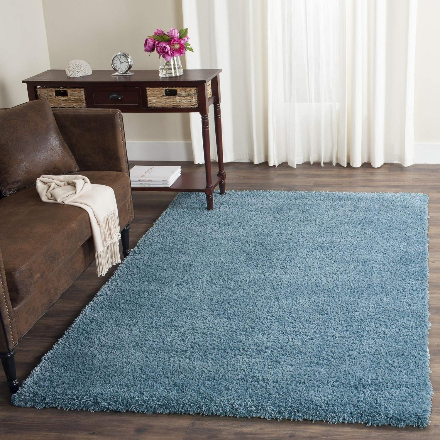 SAFAVIEH California Solid Plush Shag Area Rug, Turquoise, 6'7" x 6'7" Square