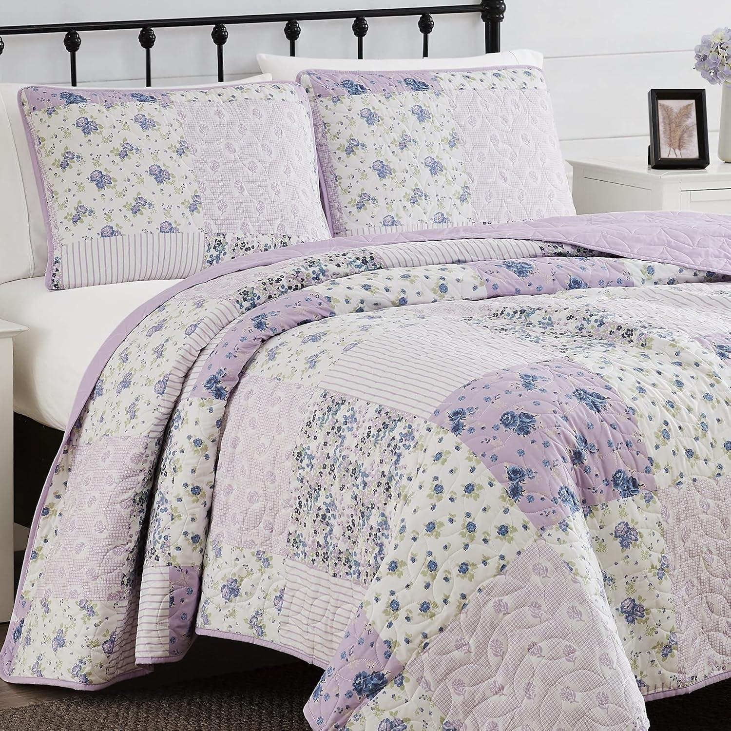 Elissa Patchwork Quilt Set Purple/White - Cannon