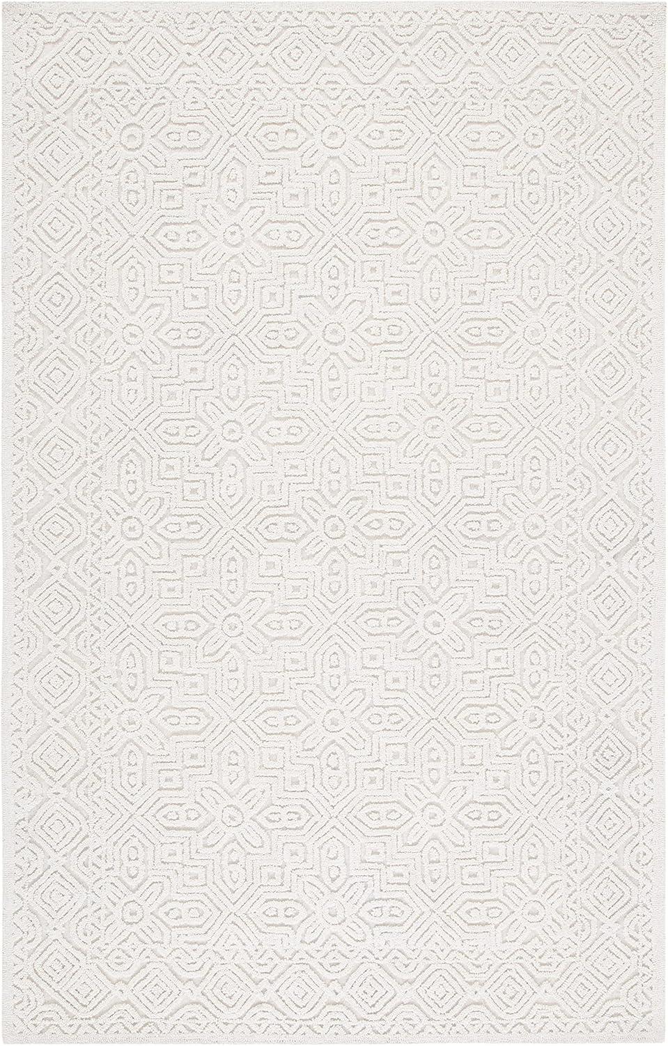 Ivory Geometric Hand-Tufted Wool Rug - 9' x 12' Textural Elegance