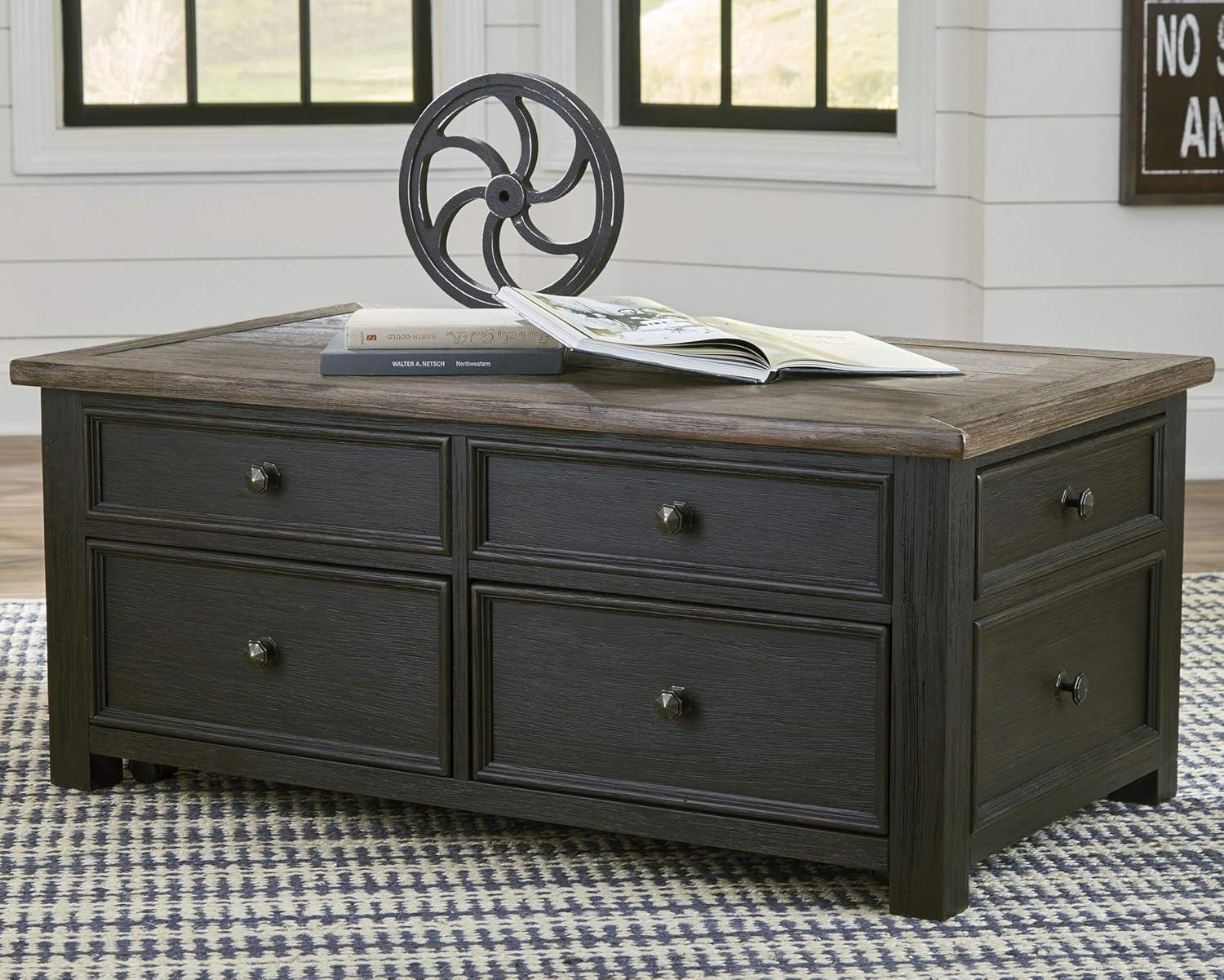 Contemporary Black/Brown Wood Lift-Top Coffee Table with Storage