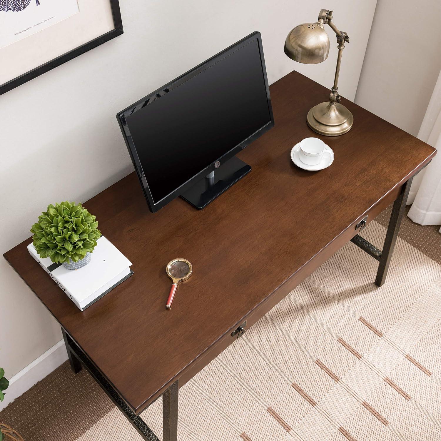 Leick Home 11400 Empiria Metal and Wood Laptop Computer Desk with Drop Front Keyboard Drawer, Walnut and Foundry Bronze