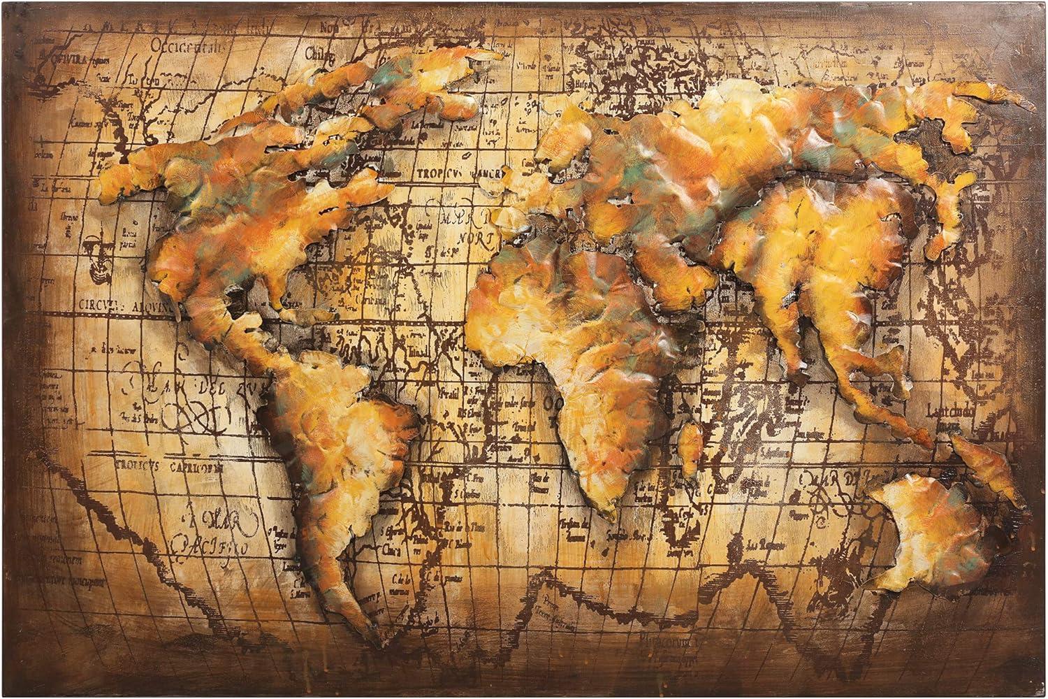 Empire Art Direct  World Map Hand Painted Primo Mixed Media Iron Wall Sculpture 3D Metal Wall Art