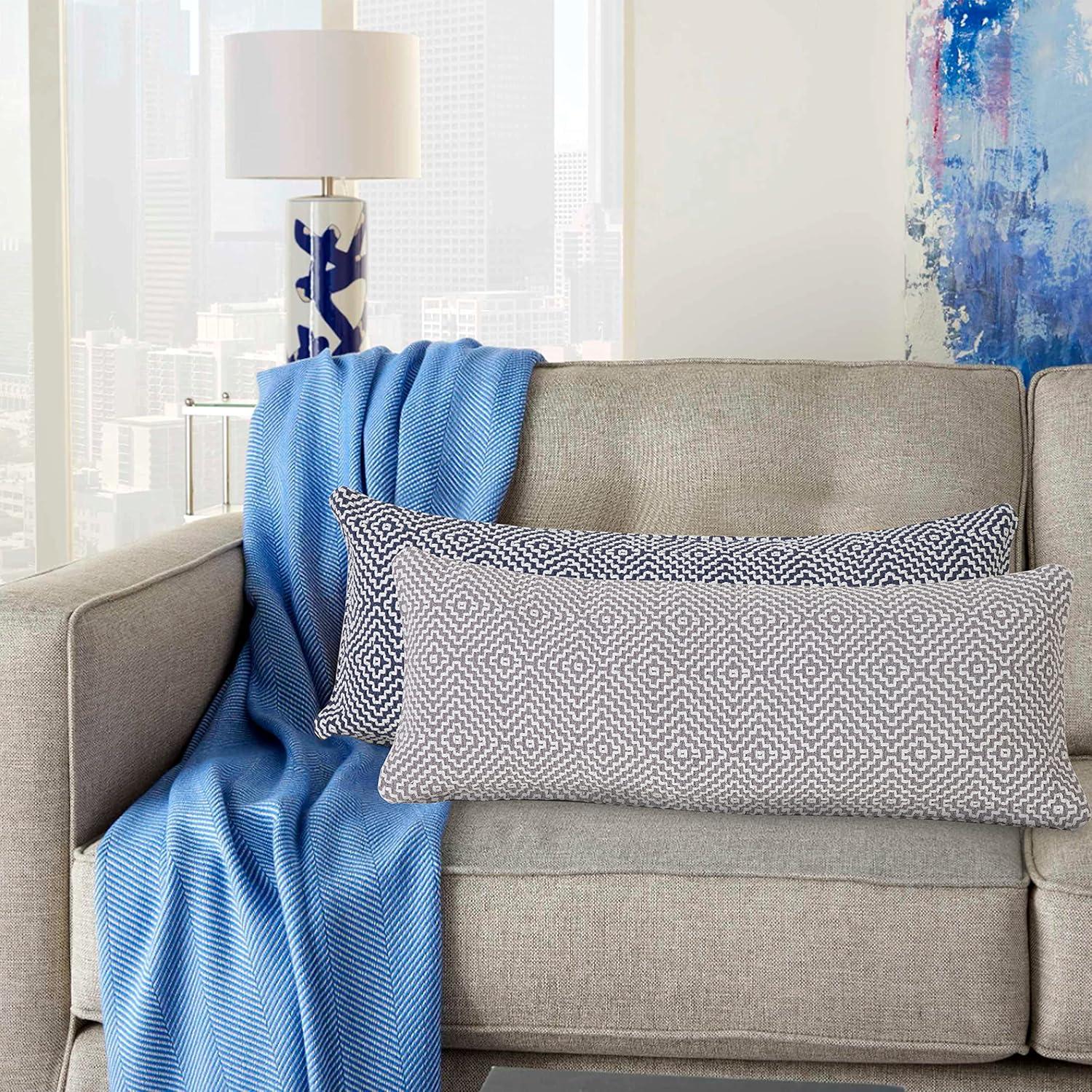 Ox Bay 14" x 36" Modern, Bohemian, Coastal, Farmhouse Blue, White, Multi-color Geometric Cotton Throw Pillow , Zip Closure