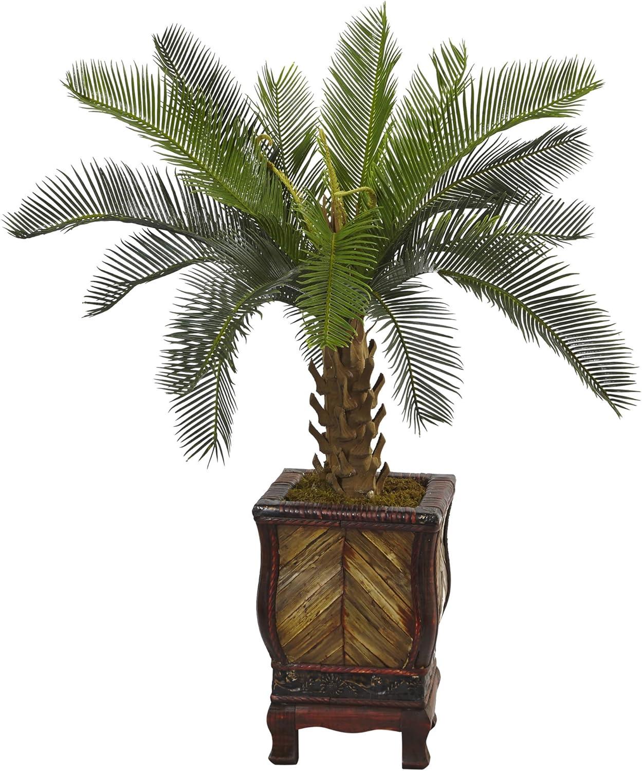 Nearly Natural 3-ft Cycas Tree in Wood Planter