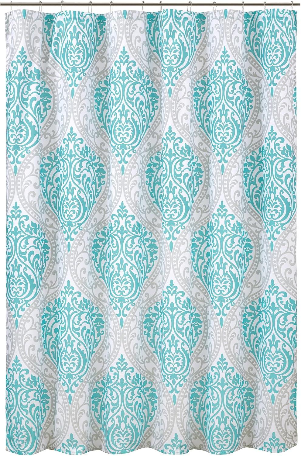 Comfort Spaces Coco Microfiber Teal/Gray Printed Damask Shower Curtain, 72"x72"