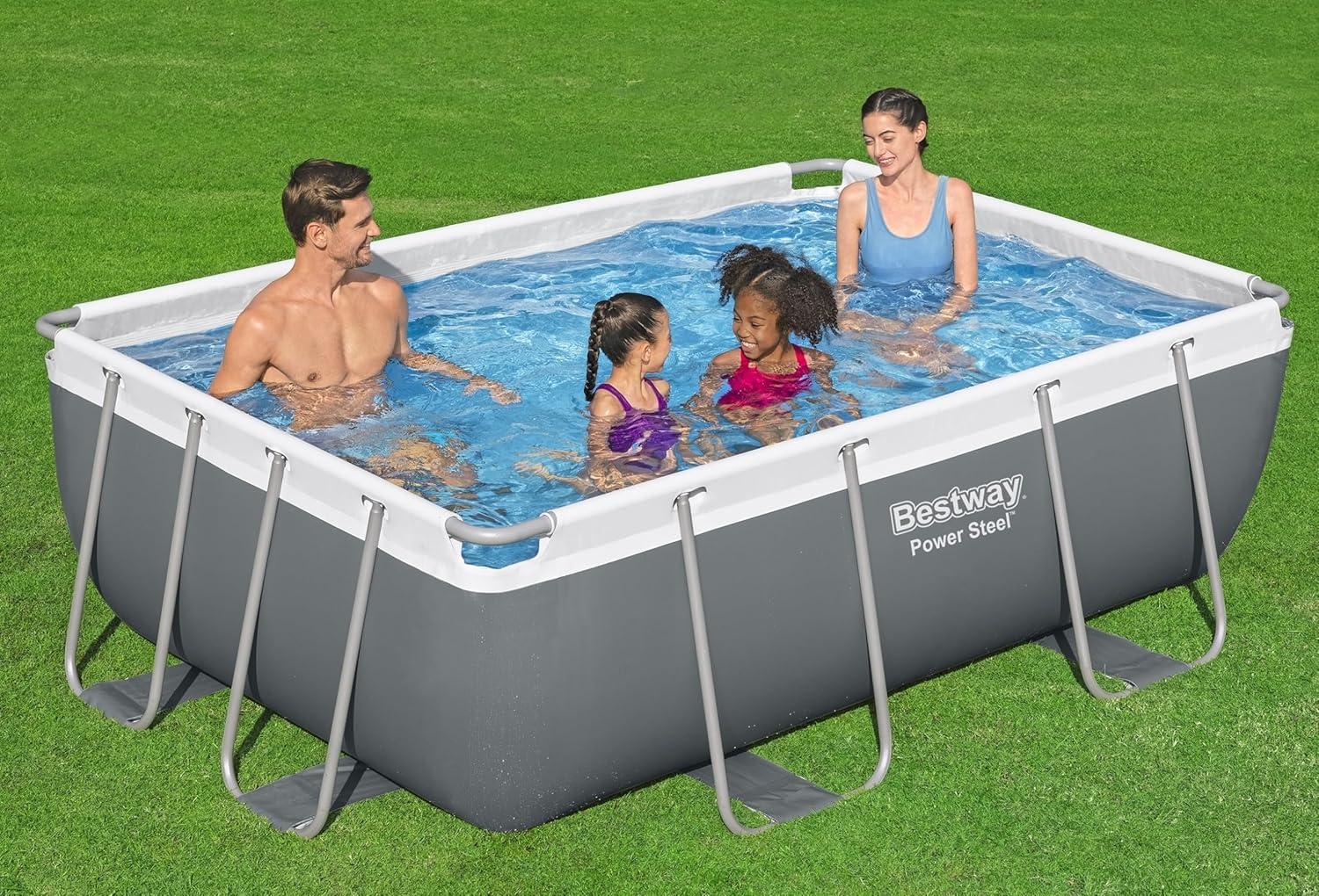 Bestway Power Steel Rectangular Above Ground Pool Set with Pump and Filter