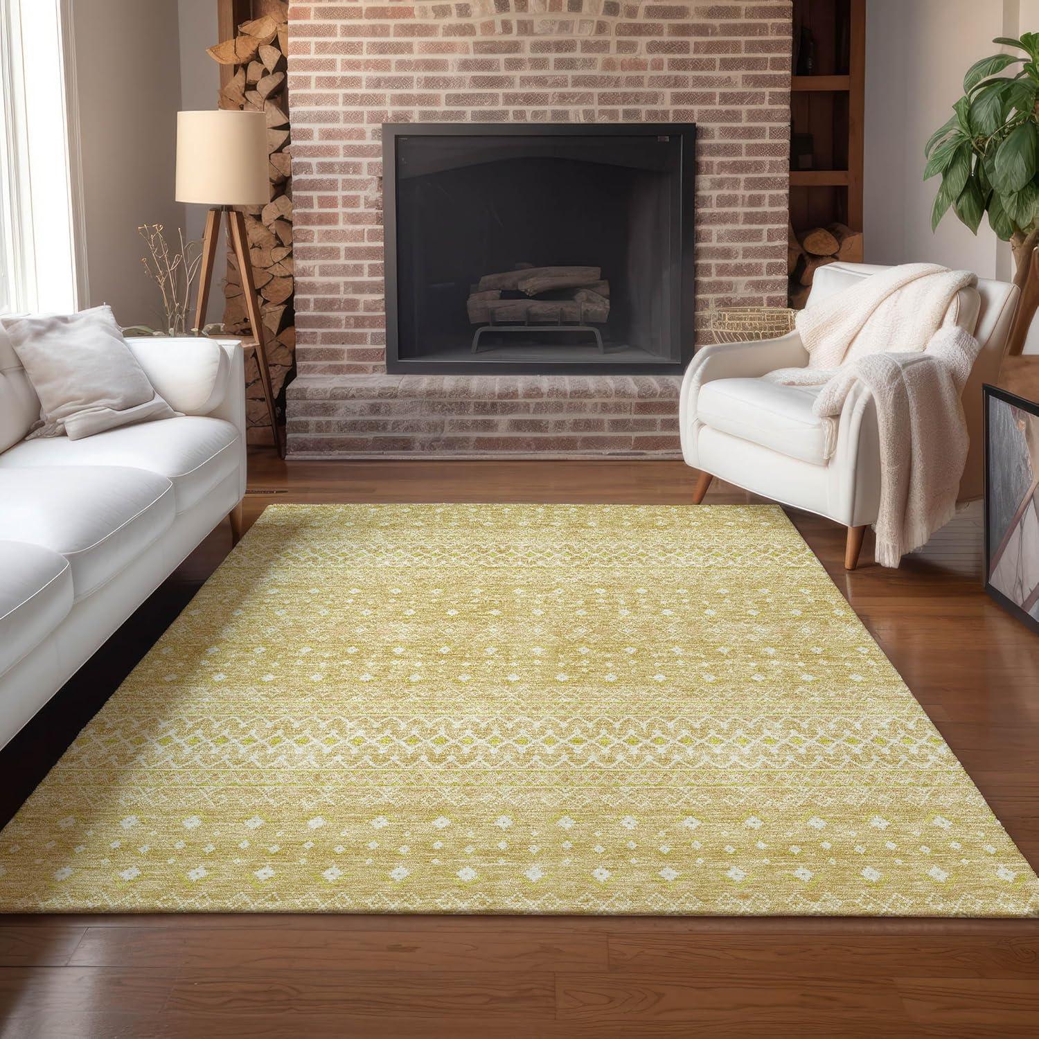 Gold Diamond Pattern Washable Synthetic 3' x 5' Rug